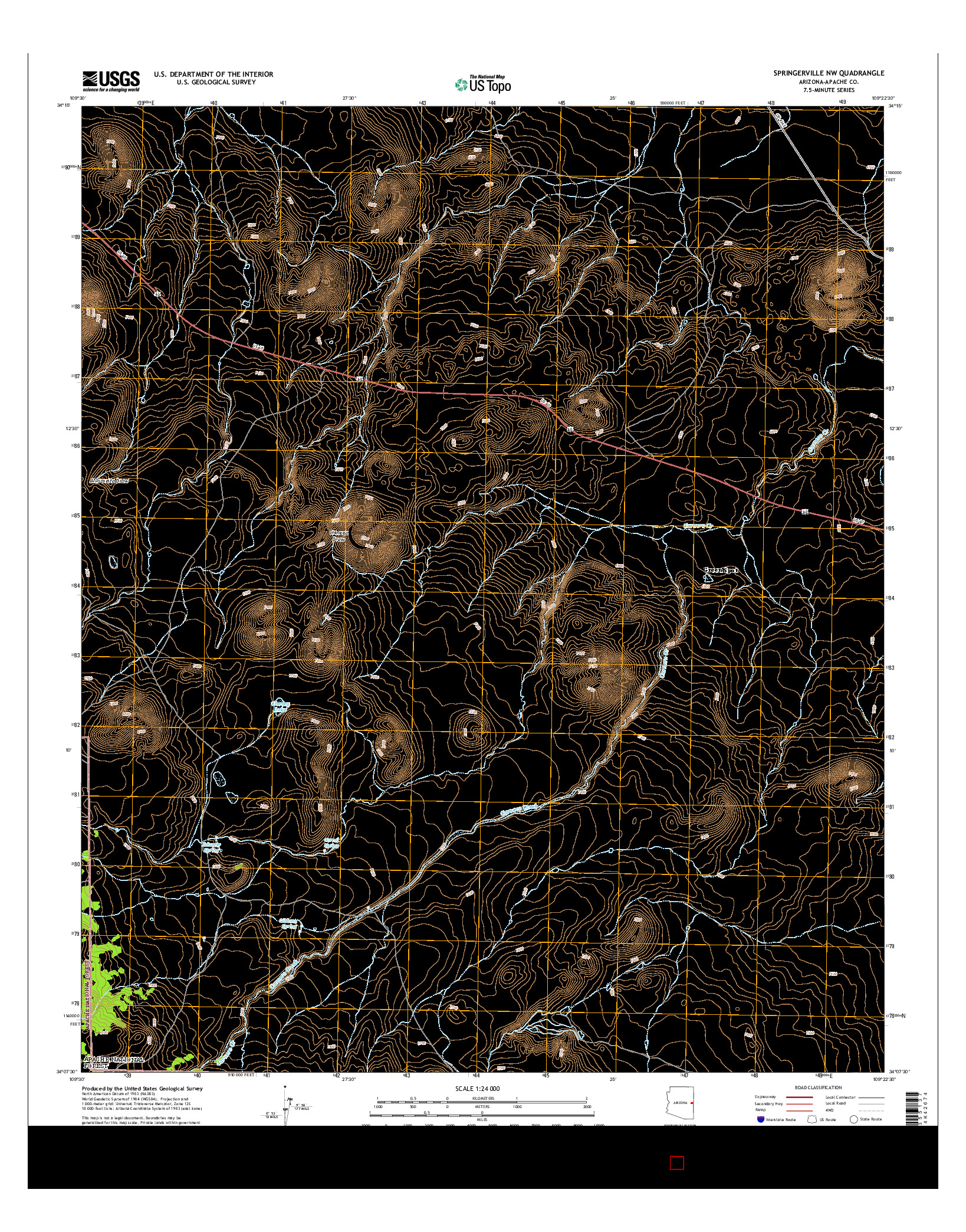 USGS US TOPO 7.5-MINUTE MAP FOR SPRINGERVILLE NW, AZ 2014