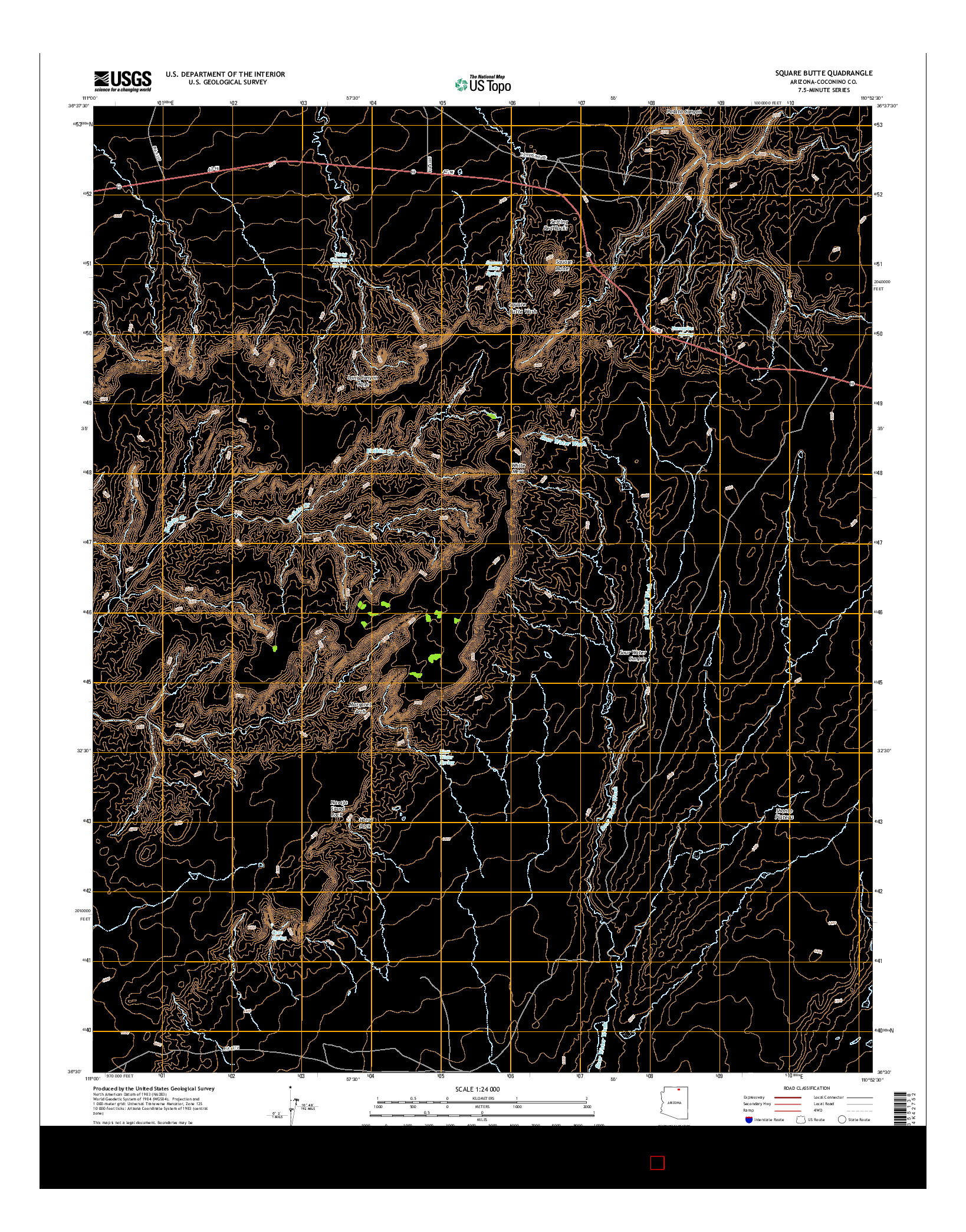 USGS US TOPO 7.5-MINUTE MAP FOR SQUARE BUTTE, AZ 2014