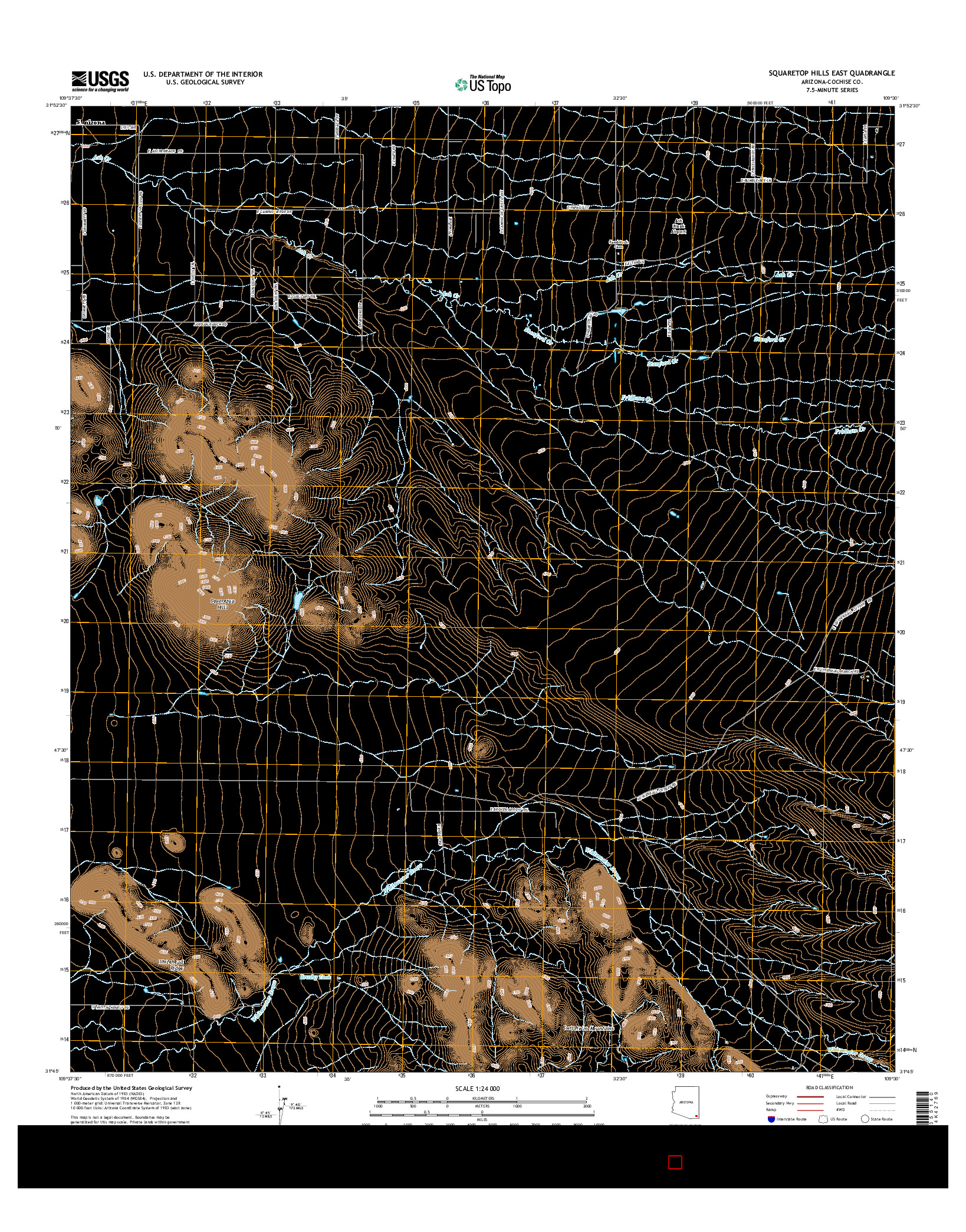 USGS US TOPO 7.5-MINUTE MAP FOR SQUARETOP HILLS EAST, AZ 2014