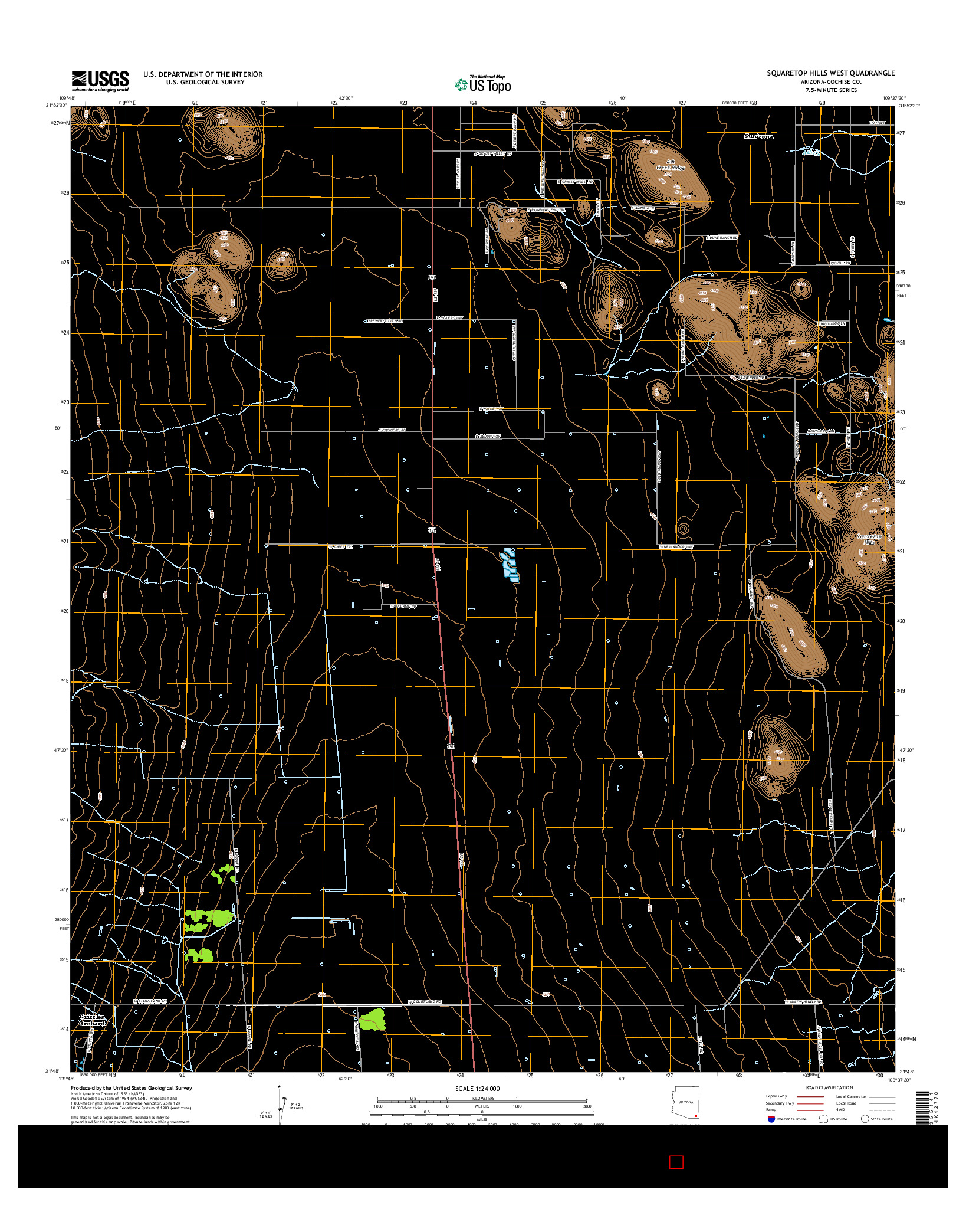 USGS US TOPO 7.5-MINUTE MAP FOR SQUARETOP HILLS WEST, AZ 2014