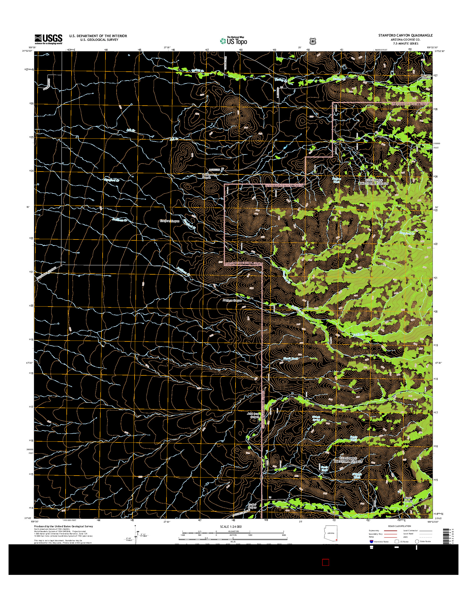 USGS US TOPO 7.5-MINUTE MAP FOR STANFORD CANYON, AZ 2014