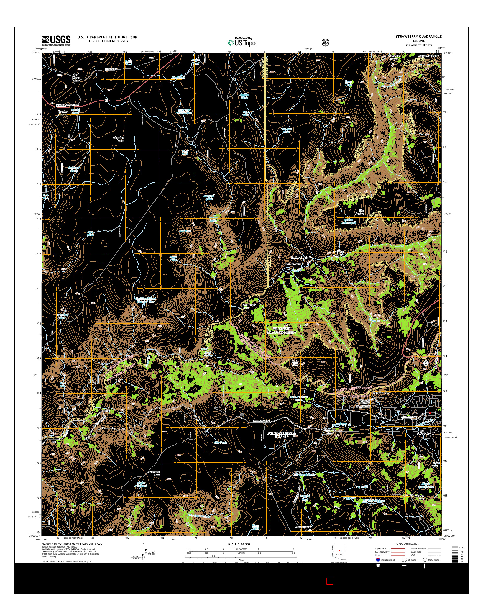 USGS US TOPO 7.5-MINUTE MAP FOR STRAWBERRY, AZ 2014