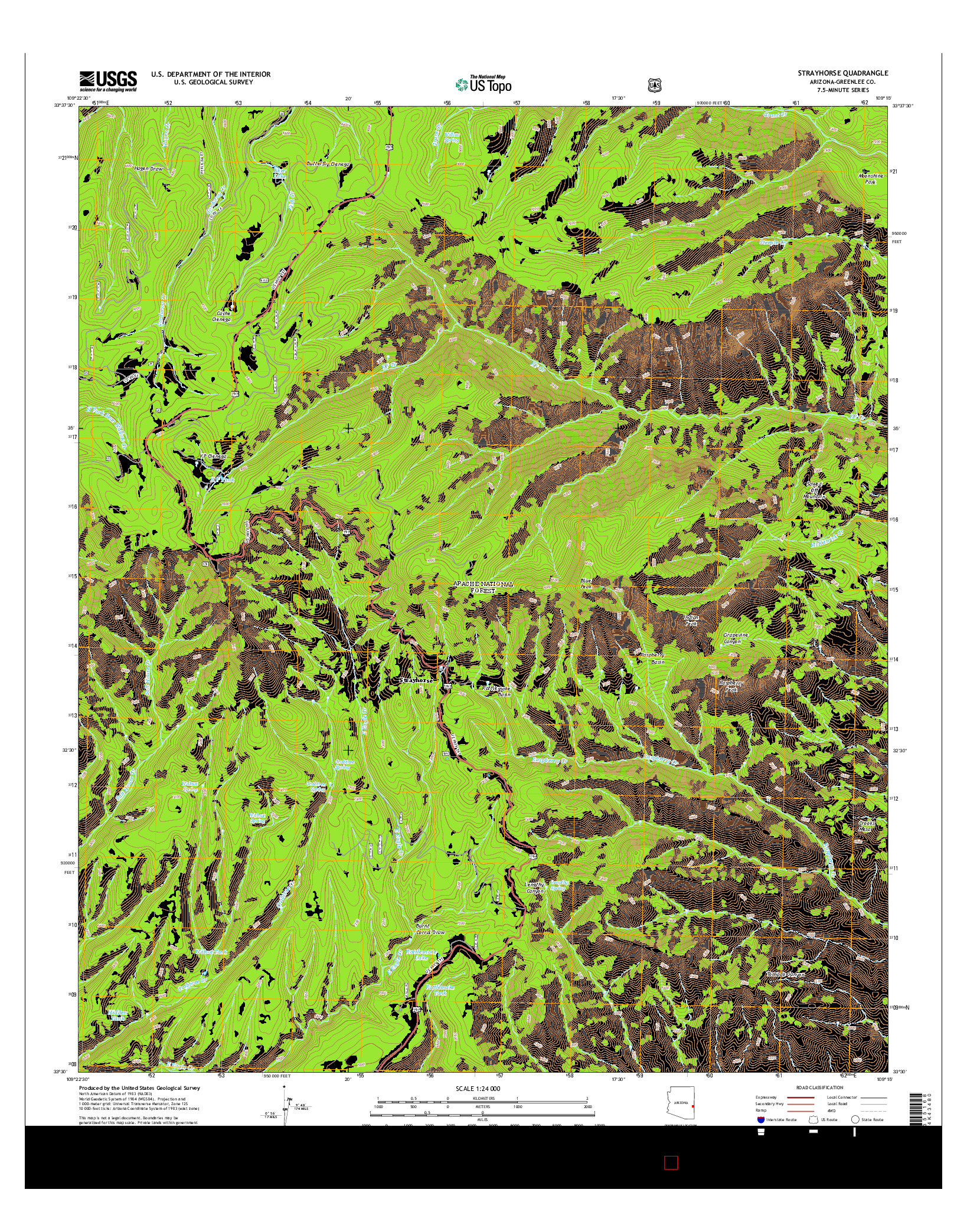 USGS US TOPO 7.5-MINUTE MAP FOR STRAYHORSE, AZ 2014