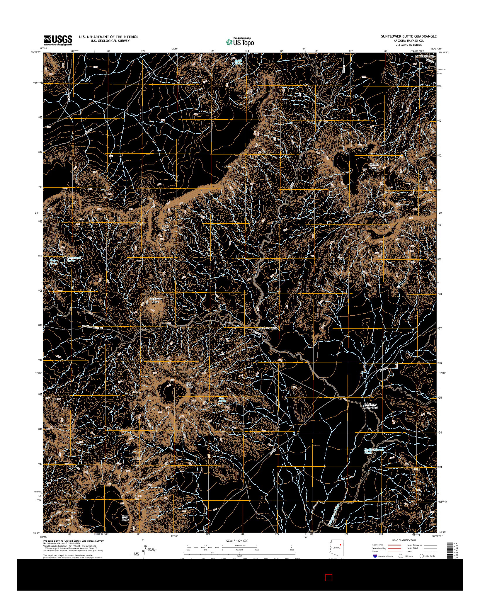 USGS US TOPO 7.5-MINUTE MAP FOR SUNFLOWER BUTTE, AZ 2014