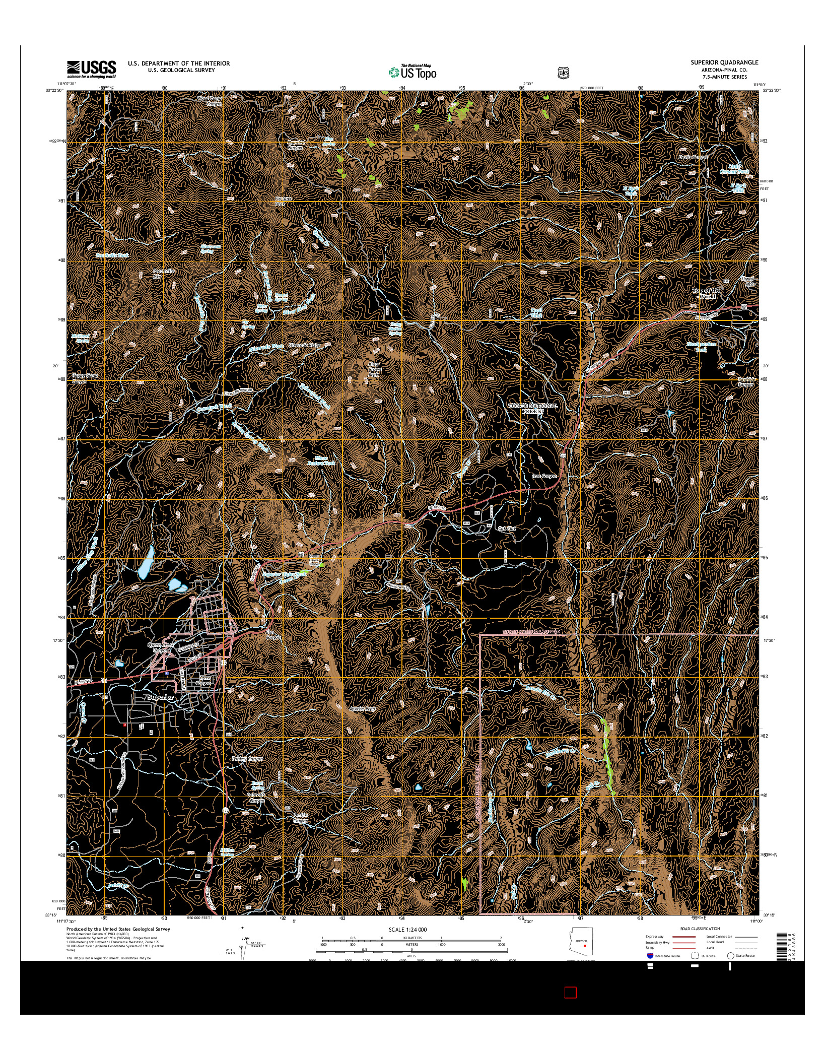 USGS US TOPO 7.5-MINUTE MAP FOR SUPERIOR, AZ 2014