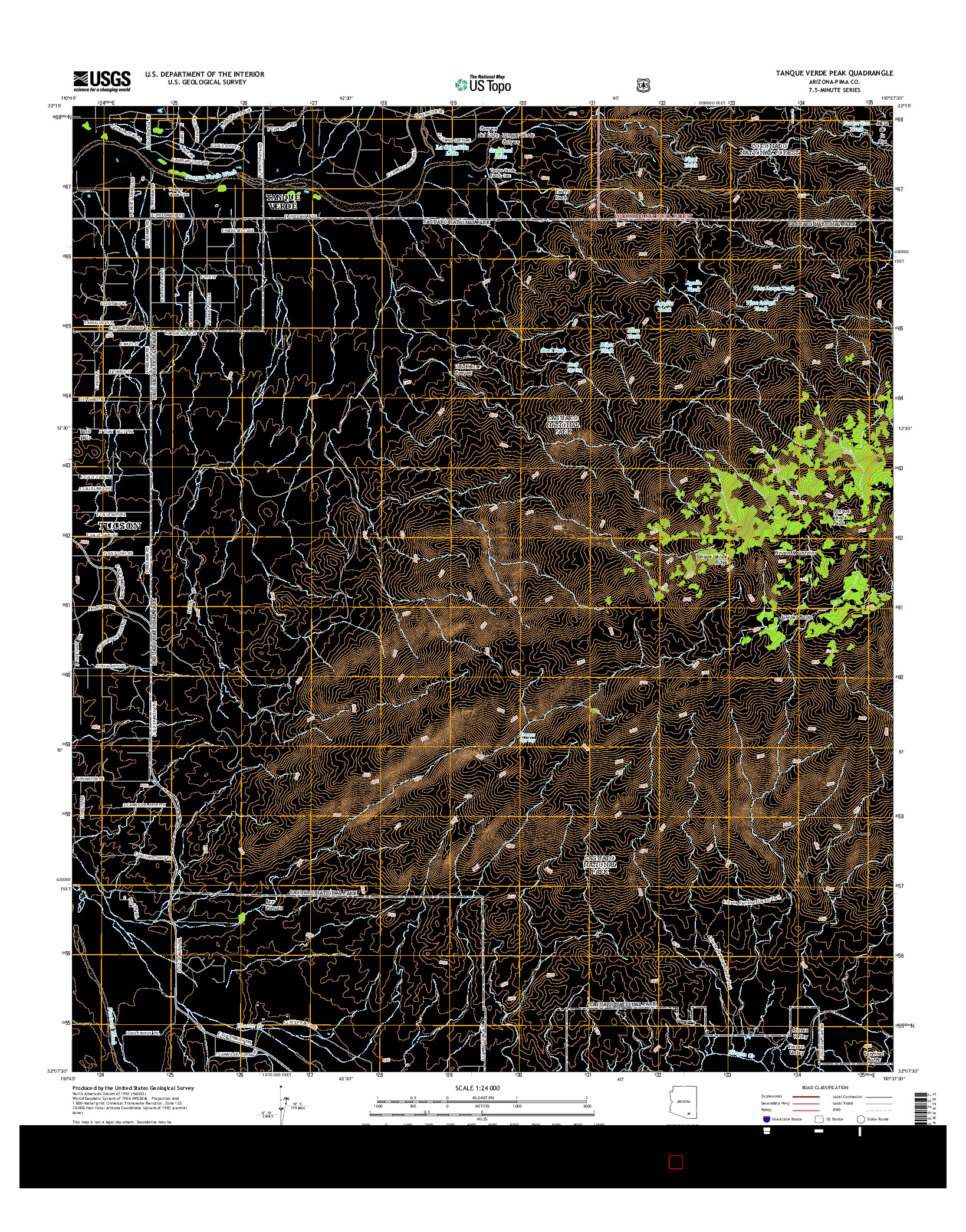 USGS US TOPO 7.5-MINUTE MAP FOR TANQUE VERDE PEAK, AZ 2014
