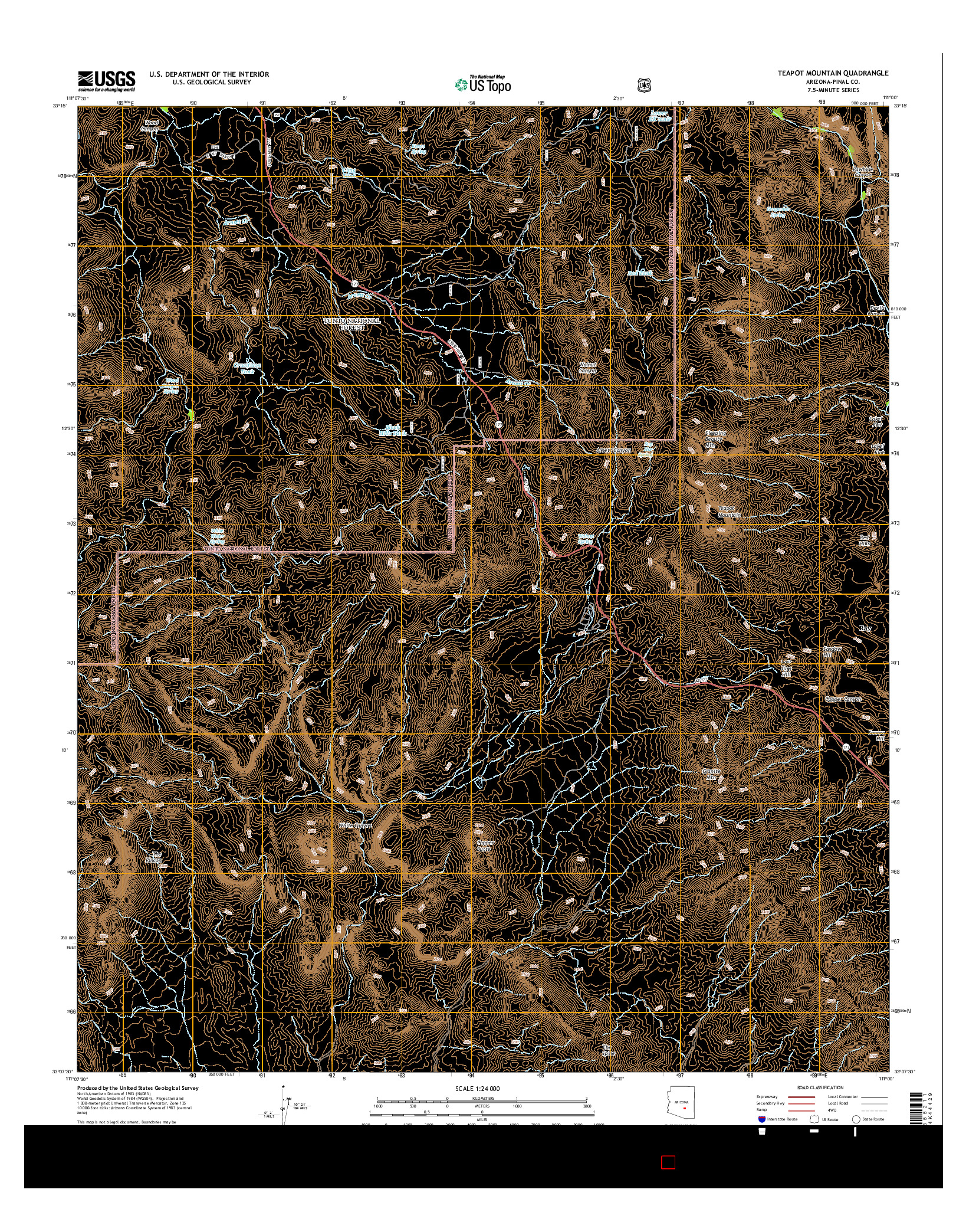 USGS US TOPO 7.5-MINUTE MAP FOR TEAPOT MOUNTAIN, AZ 2014