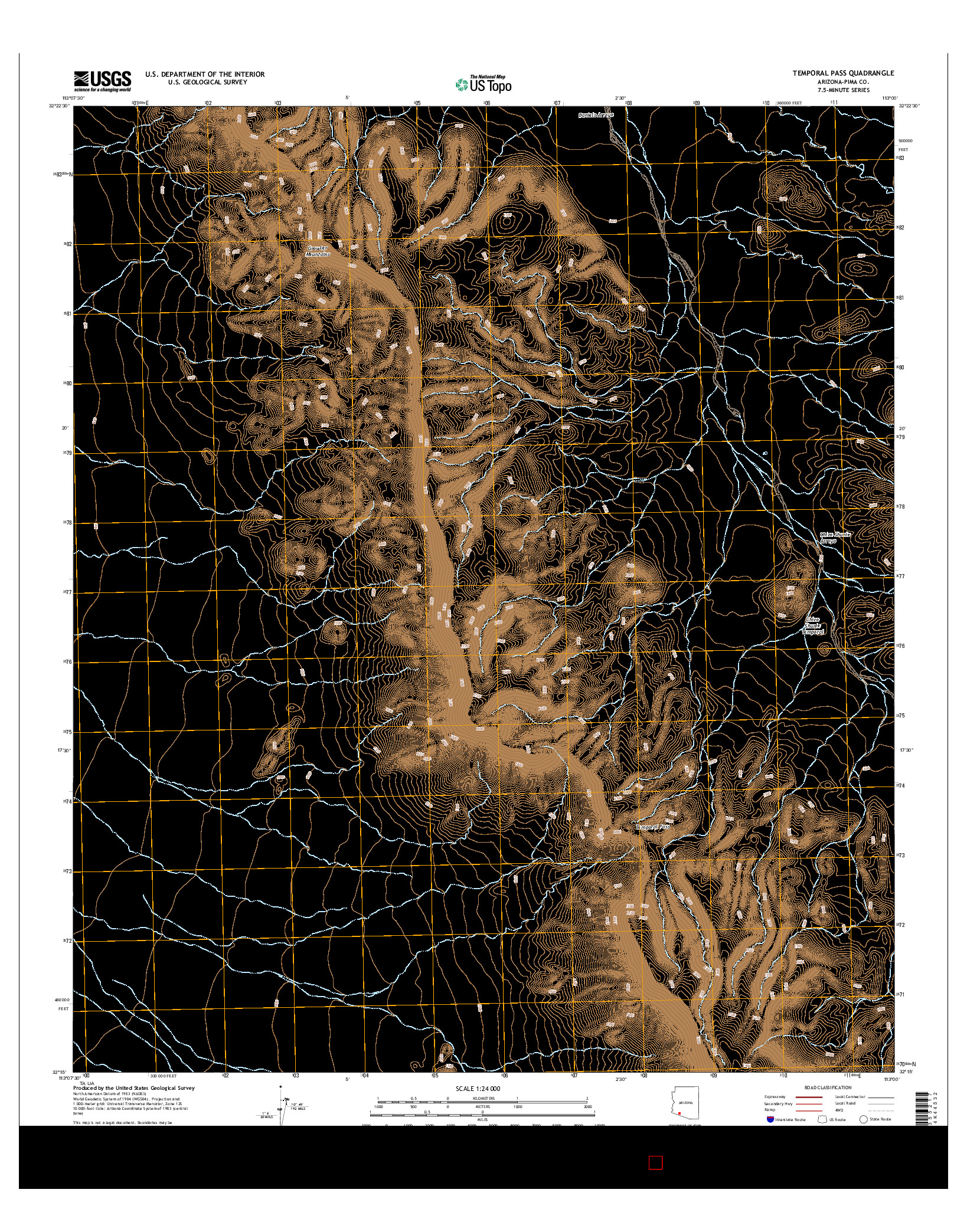 USGS US TOPO 7.5-MINUTE MAP FOR TEMPORAL PASS, AZ 2014