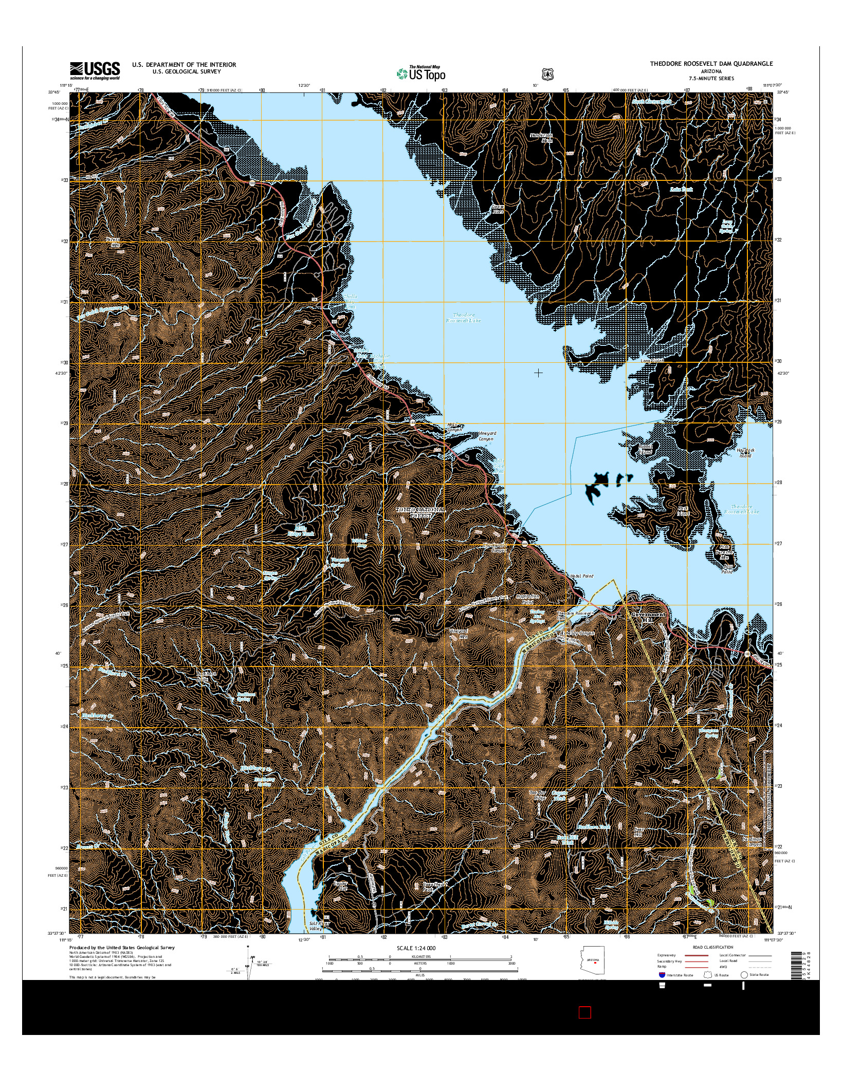 USGS US TOPO 7.5-MINUTE MAP FOR THEODORE ROOSEVELT DAM, AZ 2014