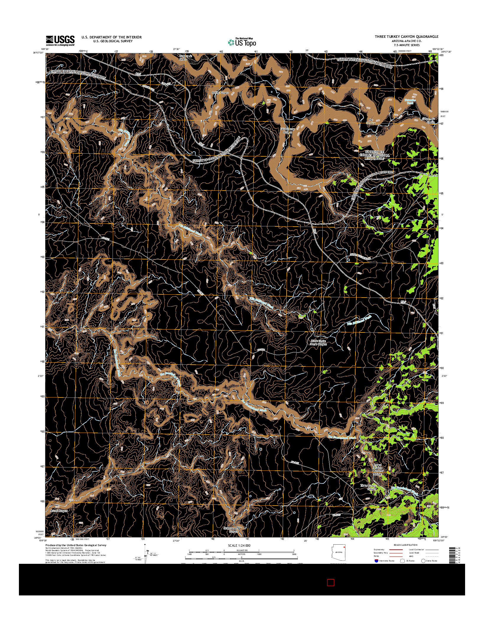 USGS US TOPO 7.5-MINUTE MAP FOR THREE TURKEY CANYON, AZ 2014