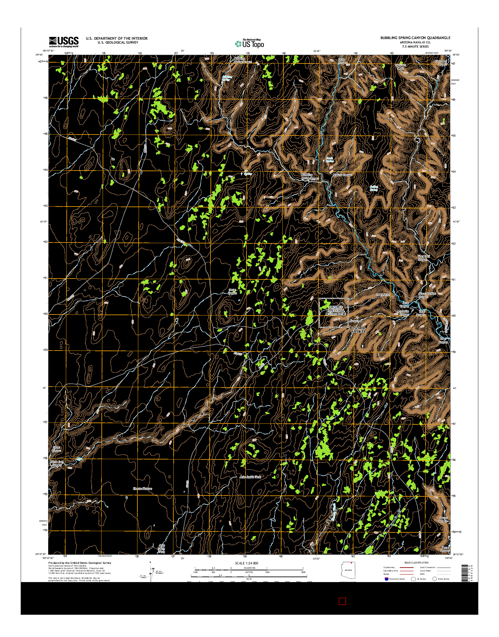USGS US TOPO 7.5-MINUTE MAP FOR BUBBLING SPRING CANYON, AZ 2014