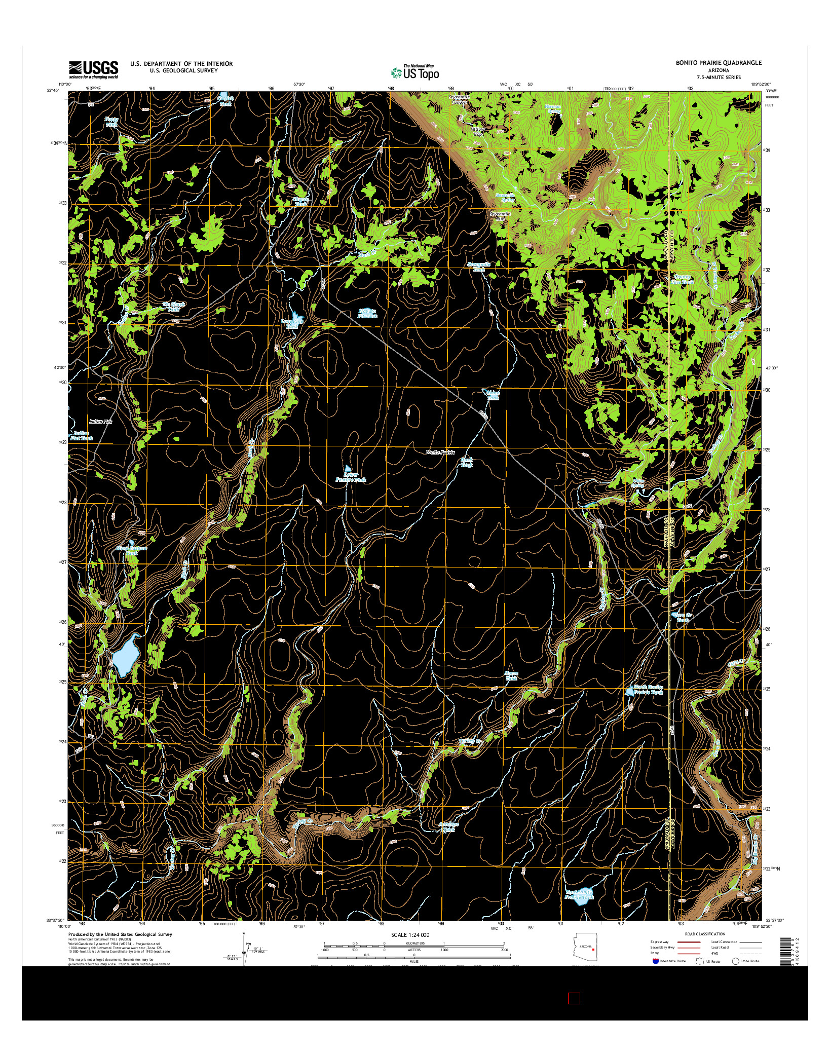 USGS US TOPO 7.5-MINUTE MAP FOR BONITO PRAIRIE, AZ 2014