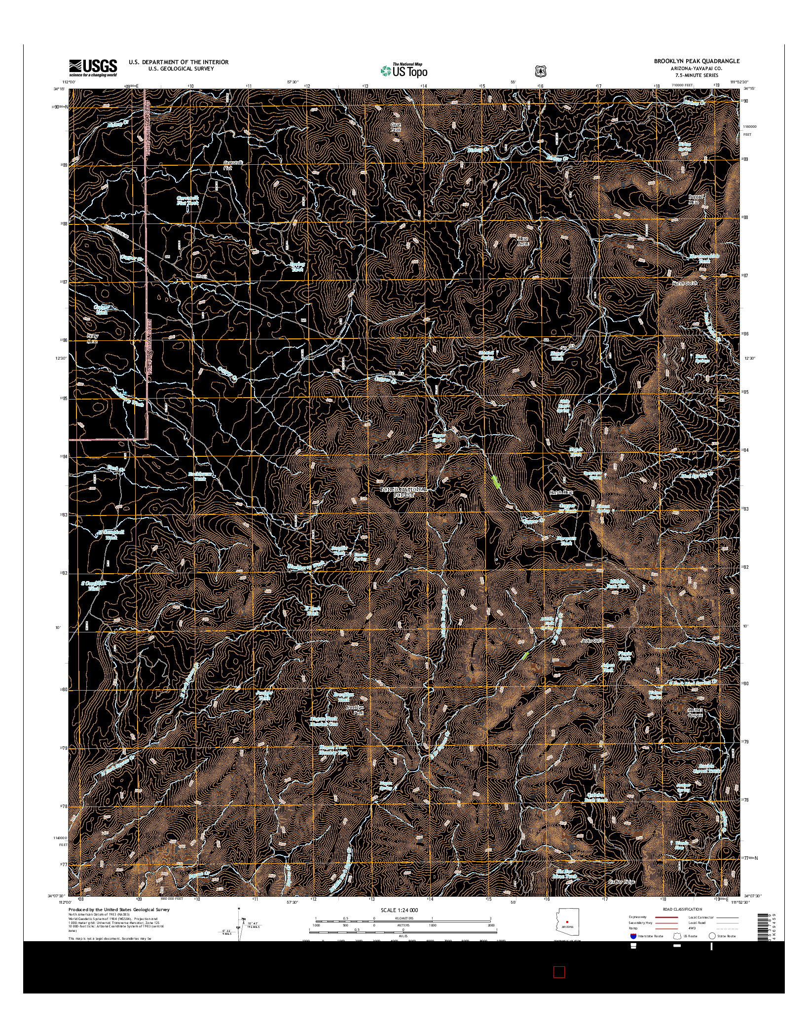 USGS US TOPO 7.5-MINUTE MAP FOR BROOKLYN PEAK, AZ 2014