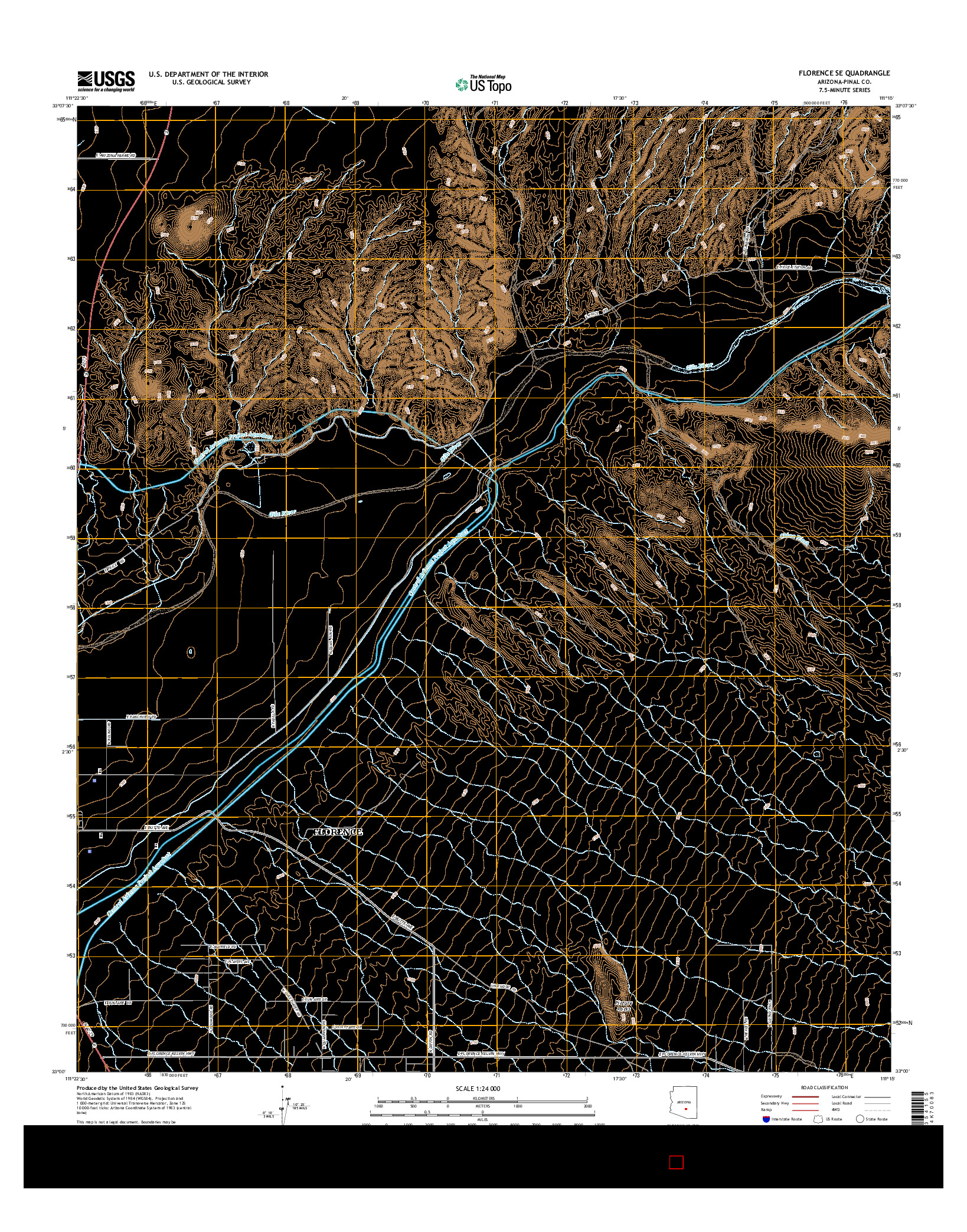 USGS US TOPO 7.5-MINUTE MAP FOR FLORENCE SE, AZ 2014