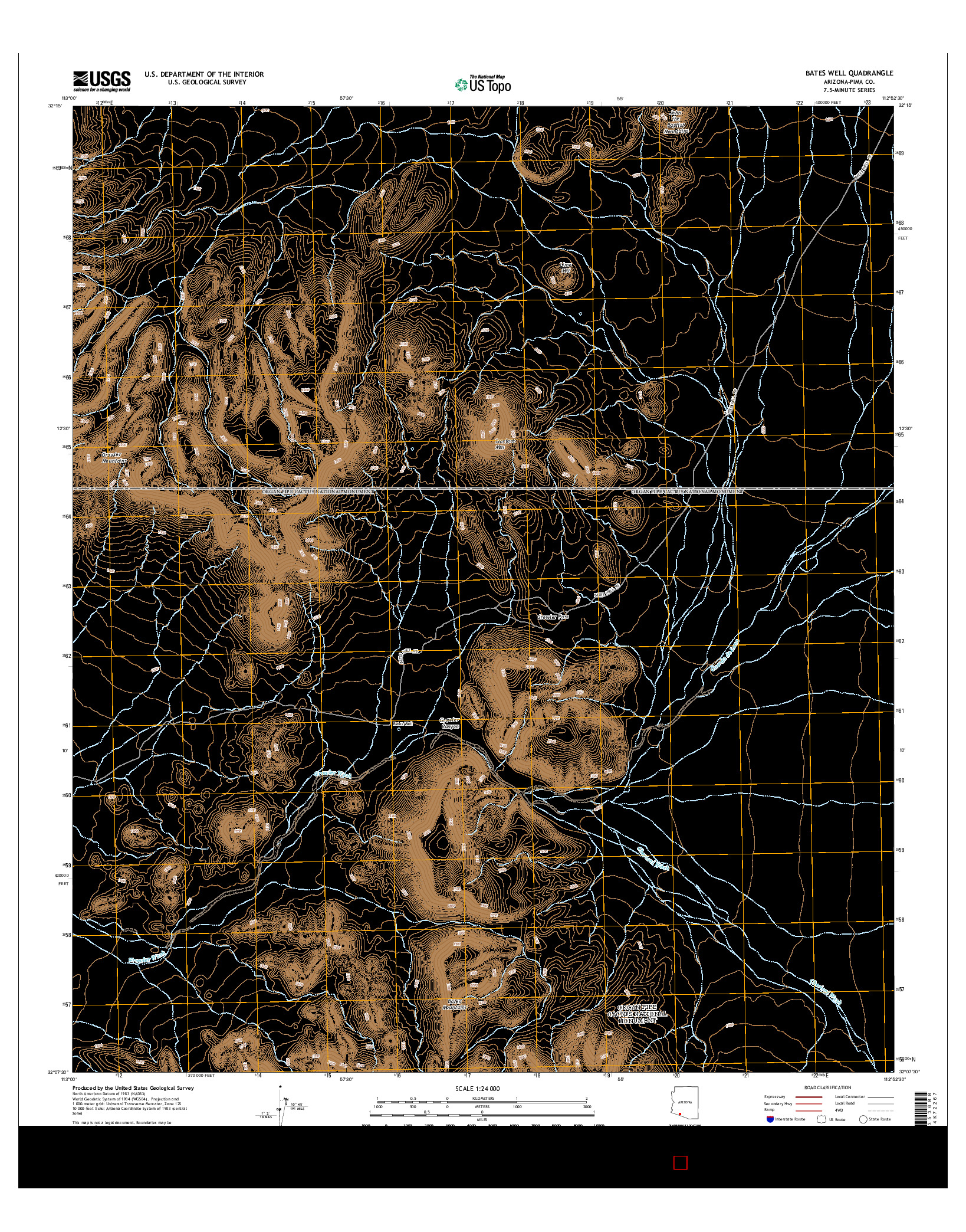 USGS US TOPO 7.5-MINUTE MAP FOR BATES WELL, AZ 2014