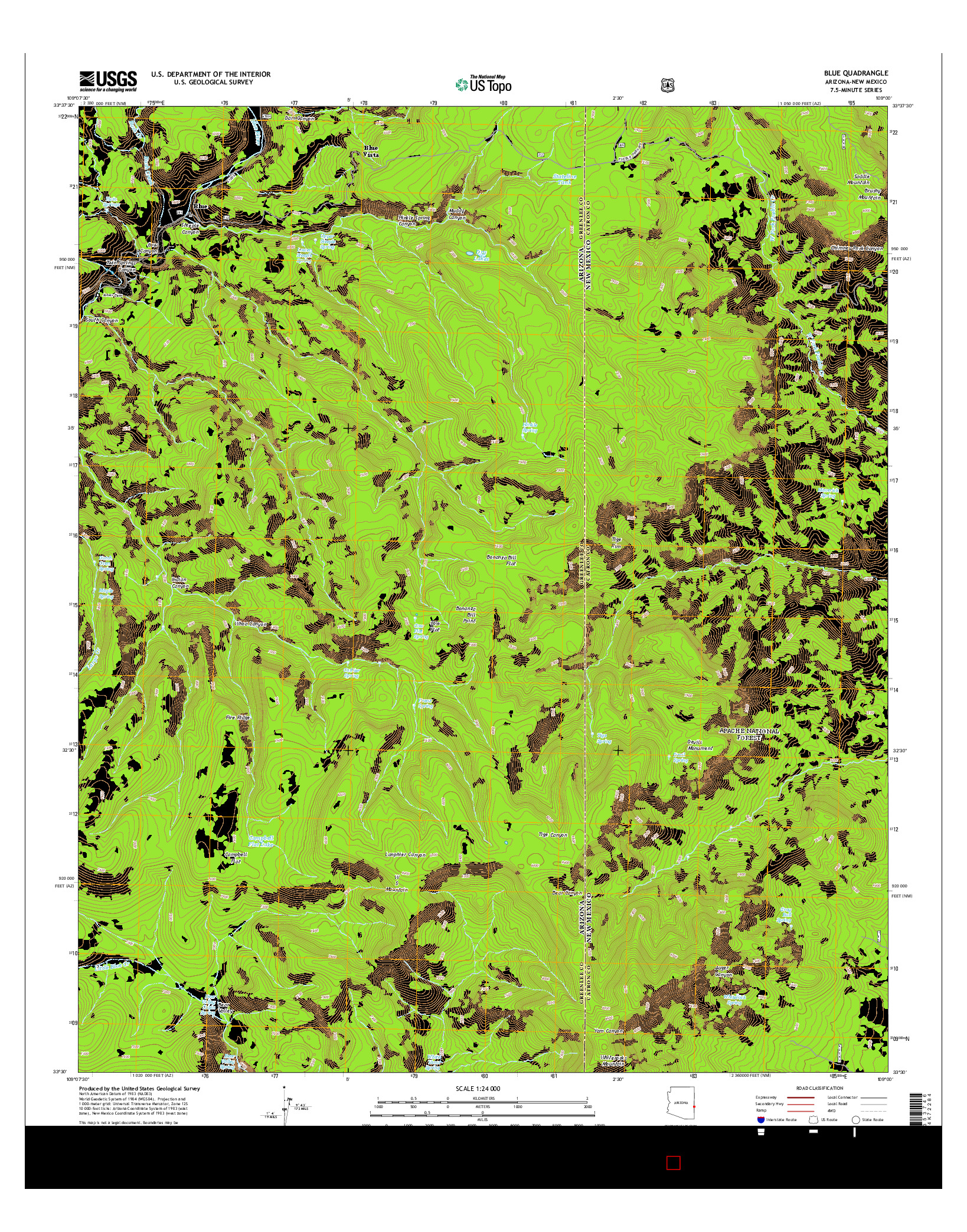 USGS US TOPO 7.5-MINUTE MAP FOR BLUE, AZ-NM 2014