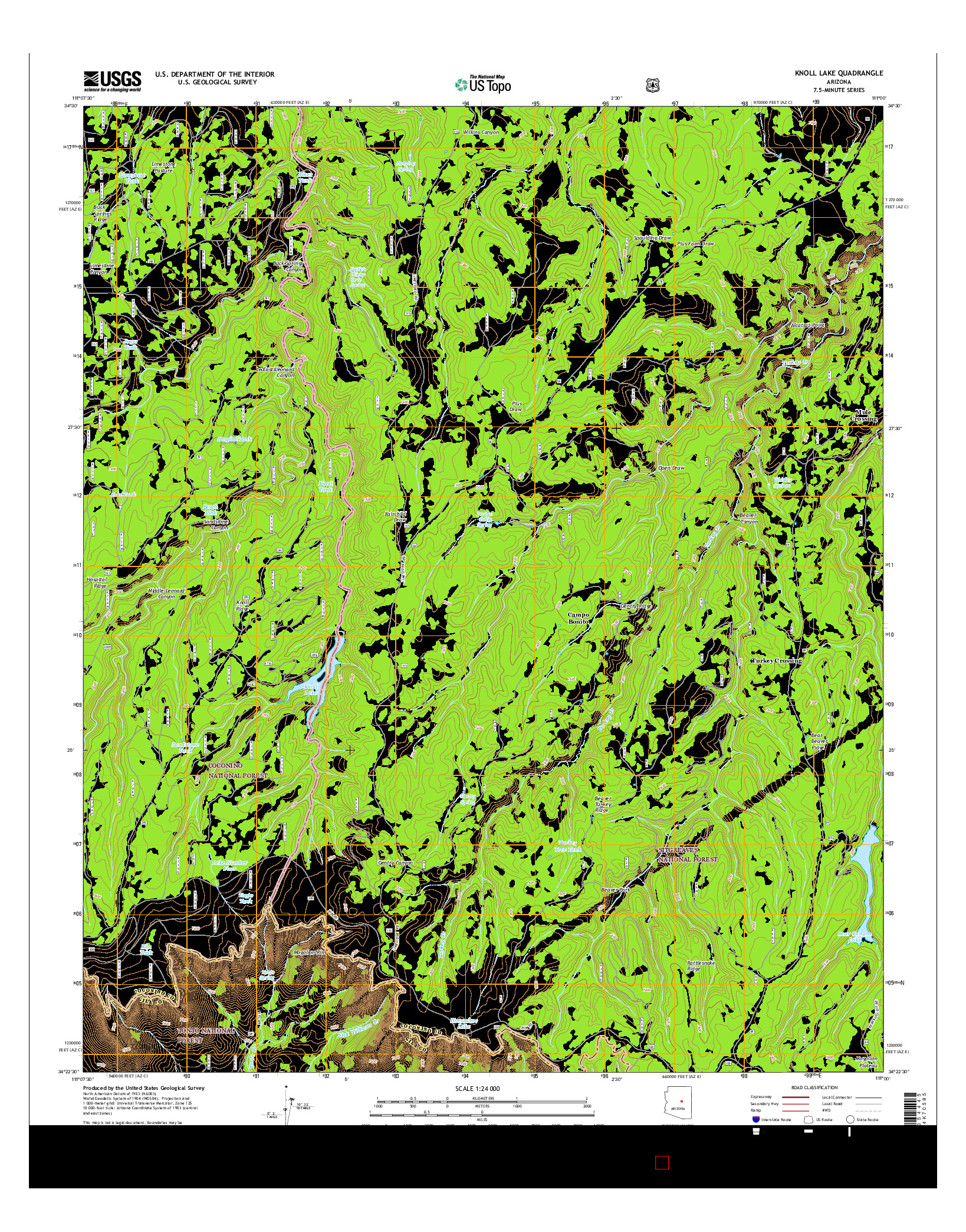 USGS US TOPO 7.5-MINUTE MAP FOR KNOLL LAKE, AZ 2014