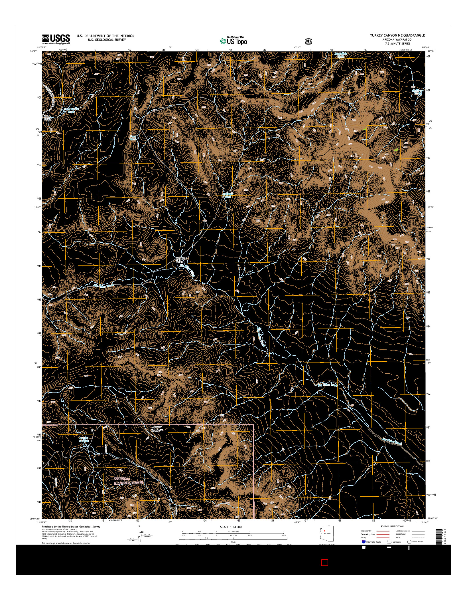 USGS US TOPO 7.5-MINUTE MAP FOR TURKEY CANYON NE, AZ 2014