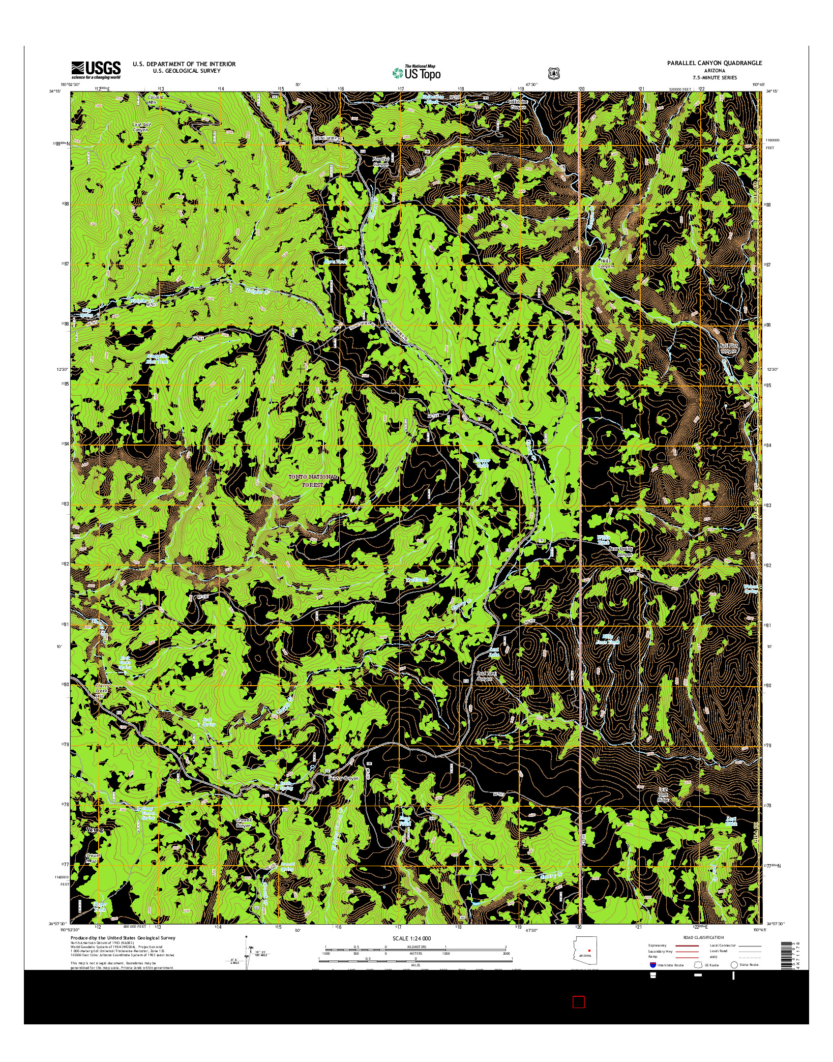 USGS US TOPO 7.5-MINUTE MAP FOR PARALLEL CANYON, AZ 2014