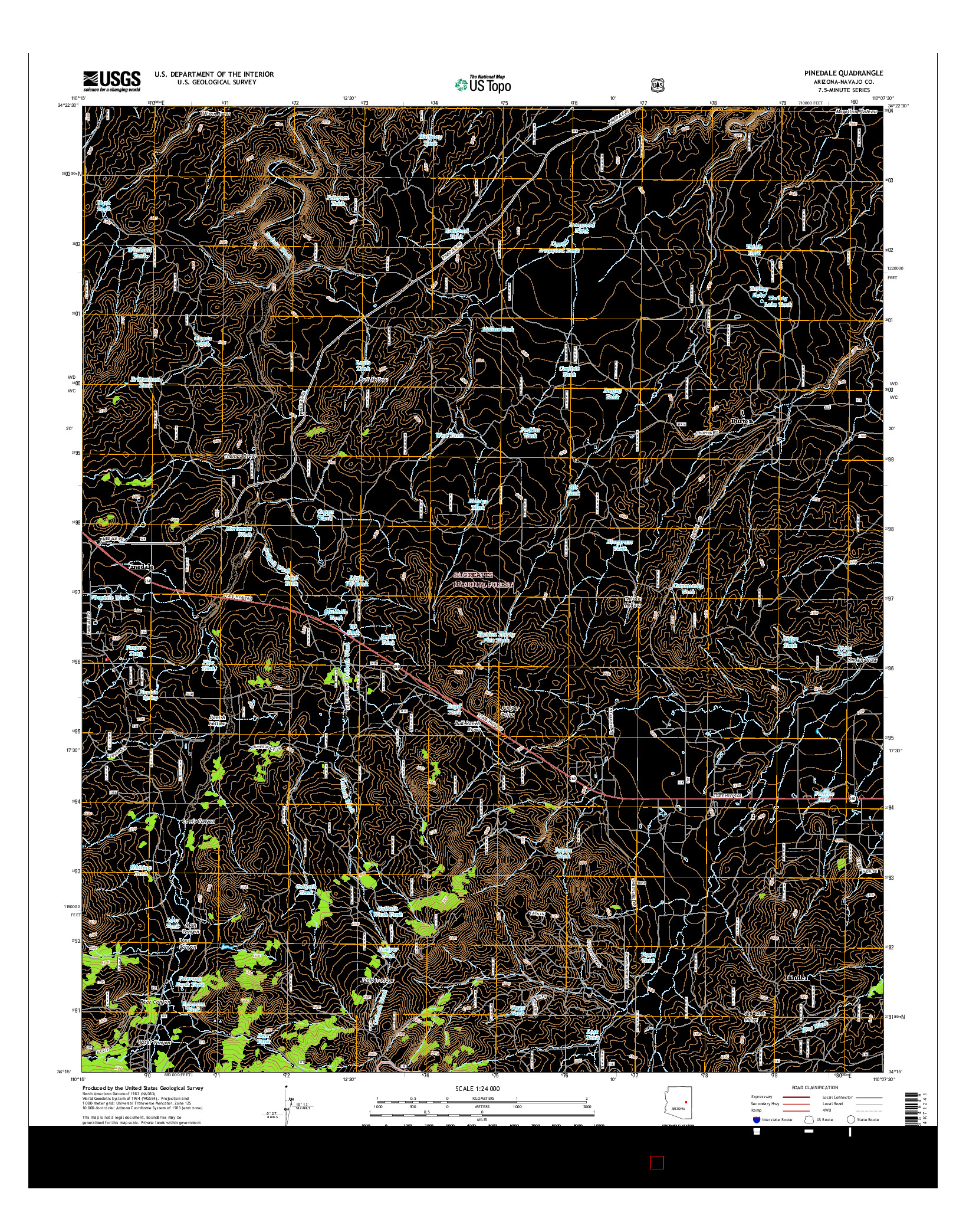 USGS US TOPO 7.5-MINUTE MAP FOR PINEDALE, AZ 2014