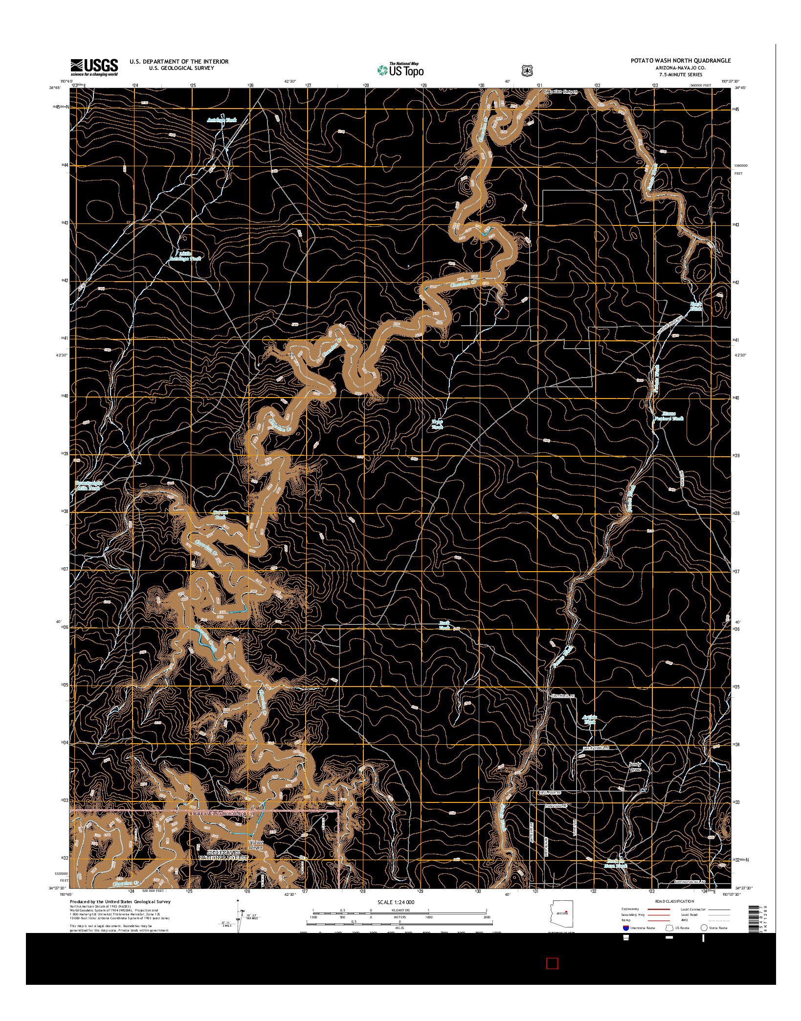USGS US TOPO 7.5-MINUTE MAP FOR POTATO WASH NORTH, AZ 2014