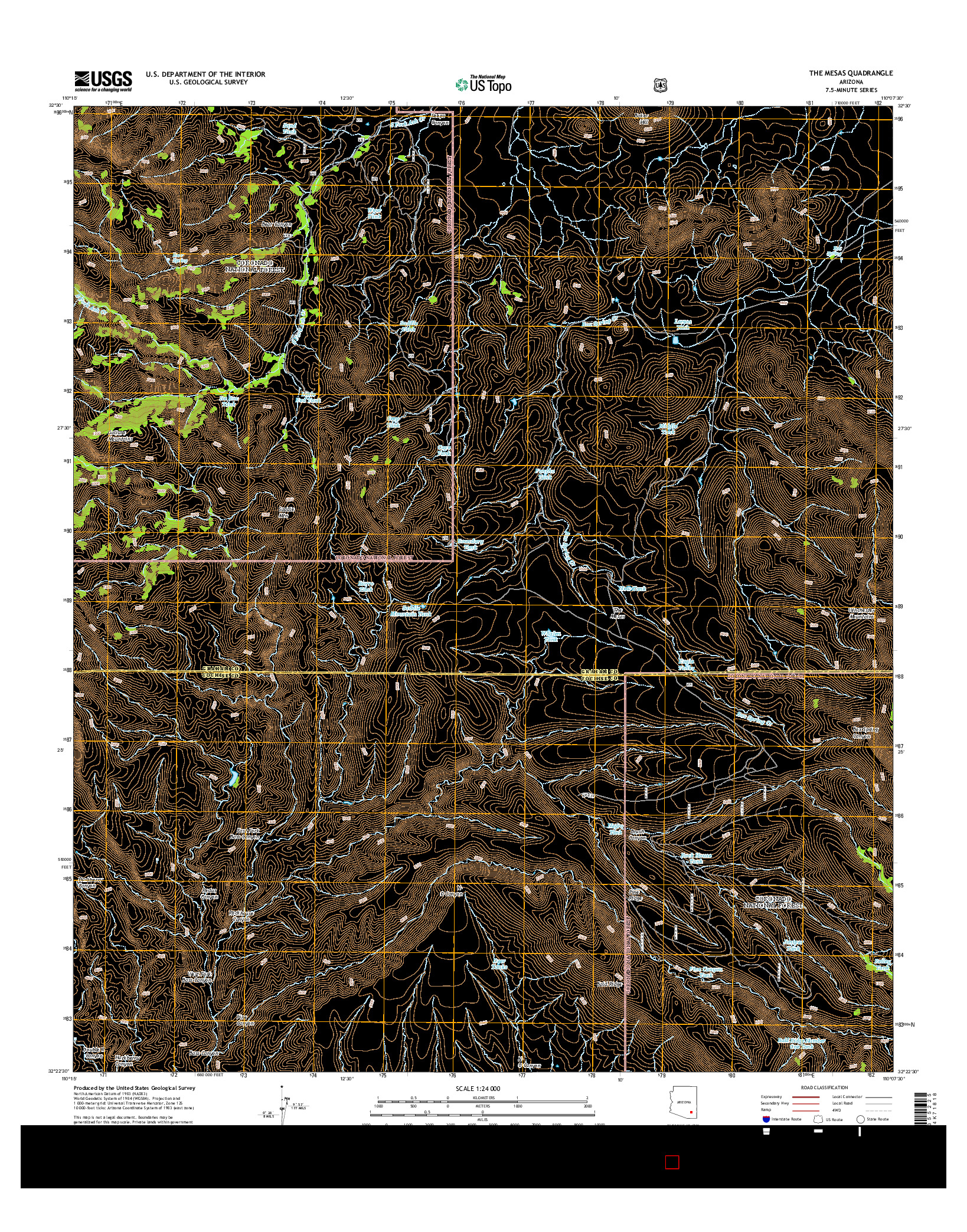 USGS US TOPO 7.5-MINUTE MAP FOR THE MESAS, AZ 2014