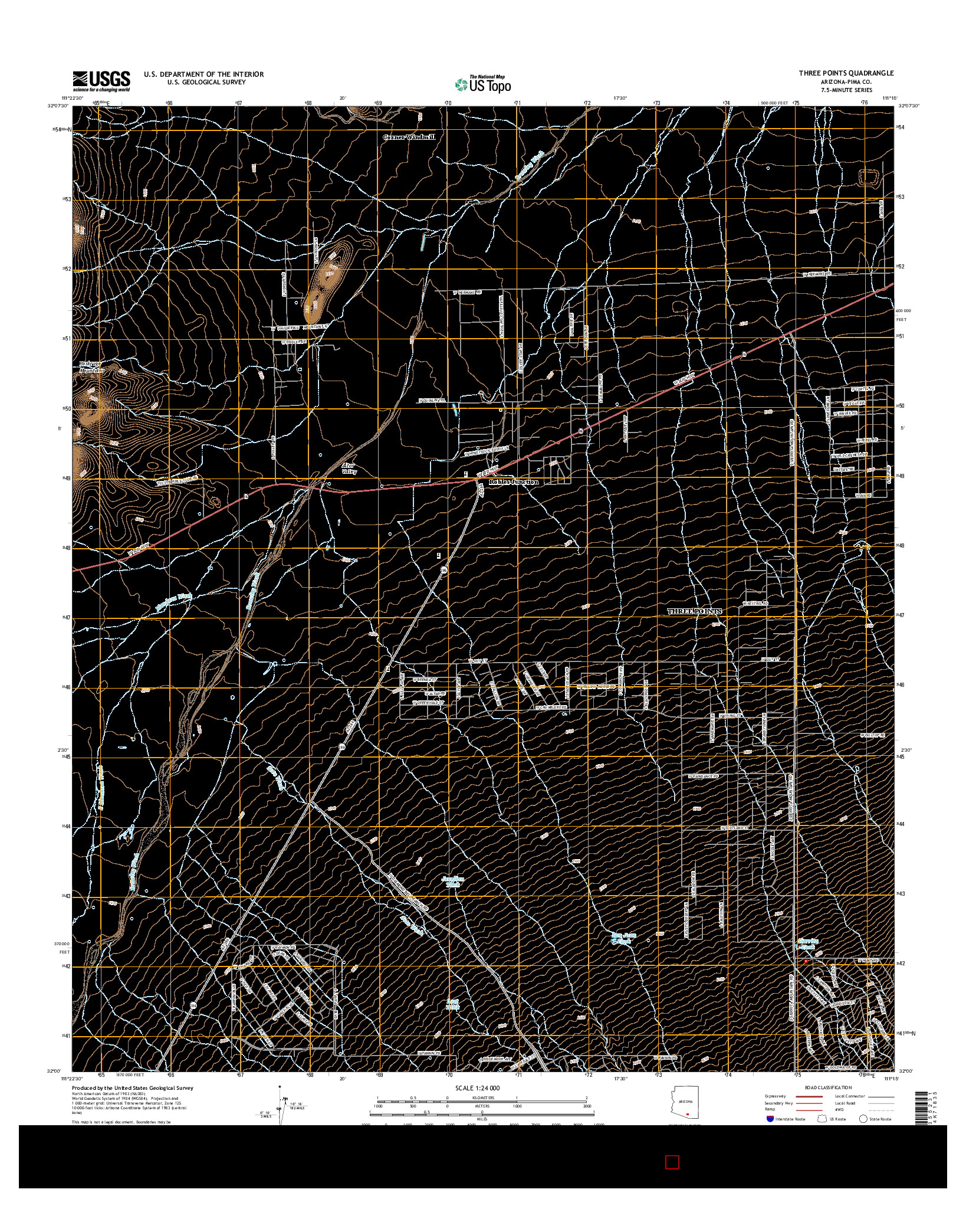 USGS US TOPO 7.5-MINUTE MAP FOR THREE POINTS, AZ 2014