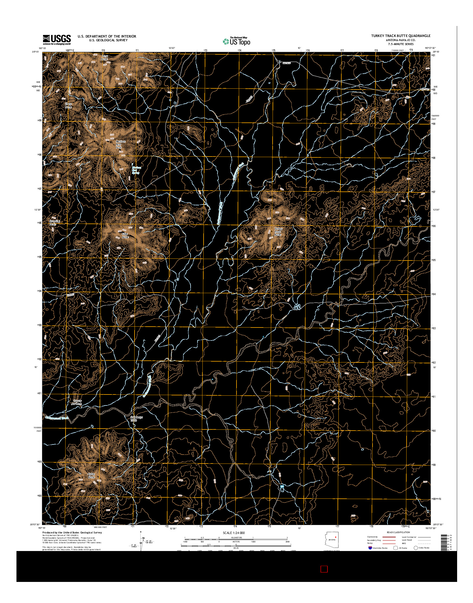 USGS US TOPO 7.5-MINUTE MAP FOR TURKEY TRACK BUTTE, AZ 2014