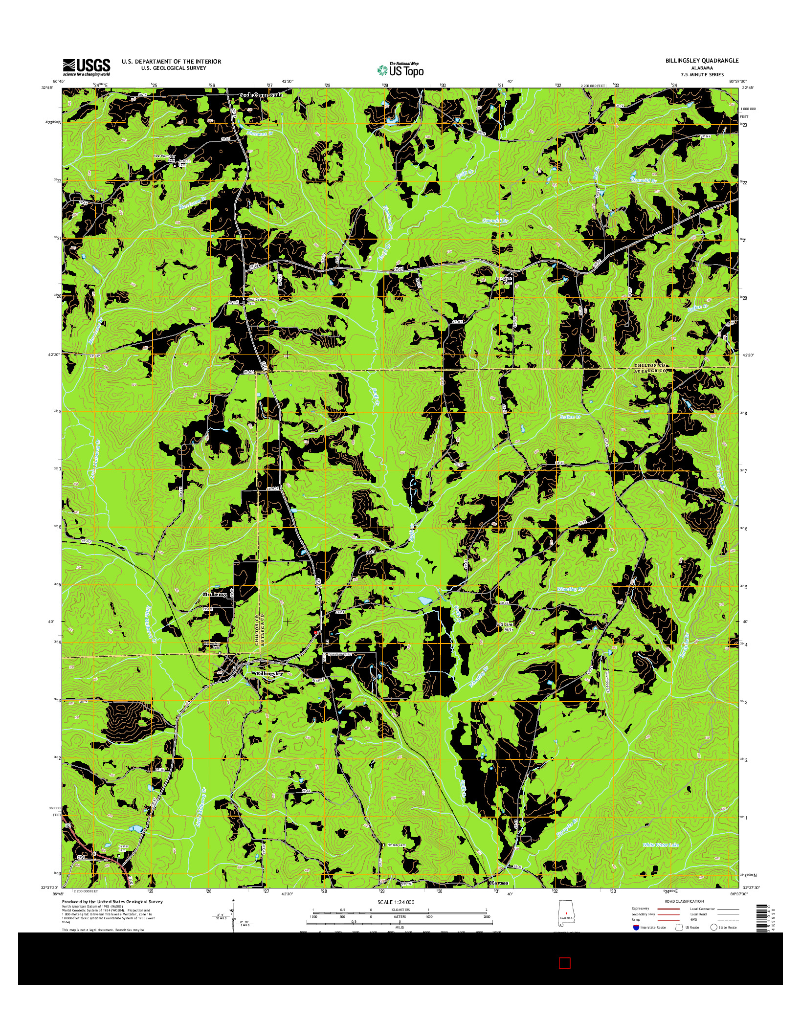 USGS US TOPO 7.5-MINUTE MAP FOR BILLINGSLEY, AL 2014