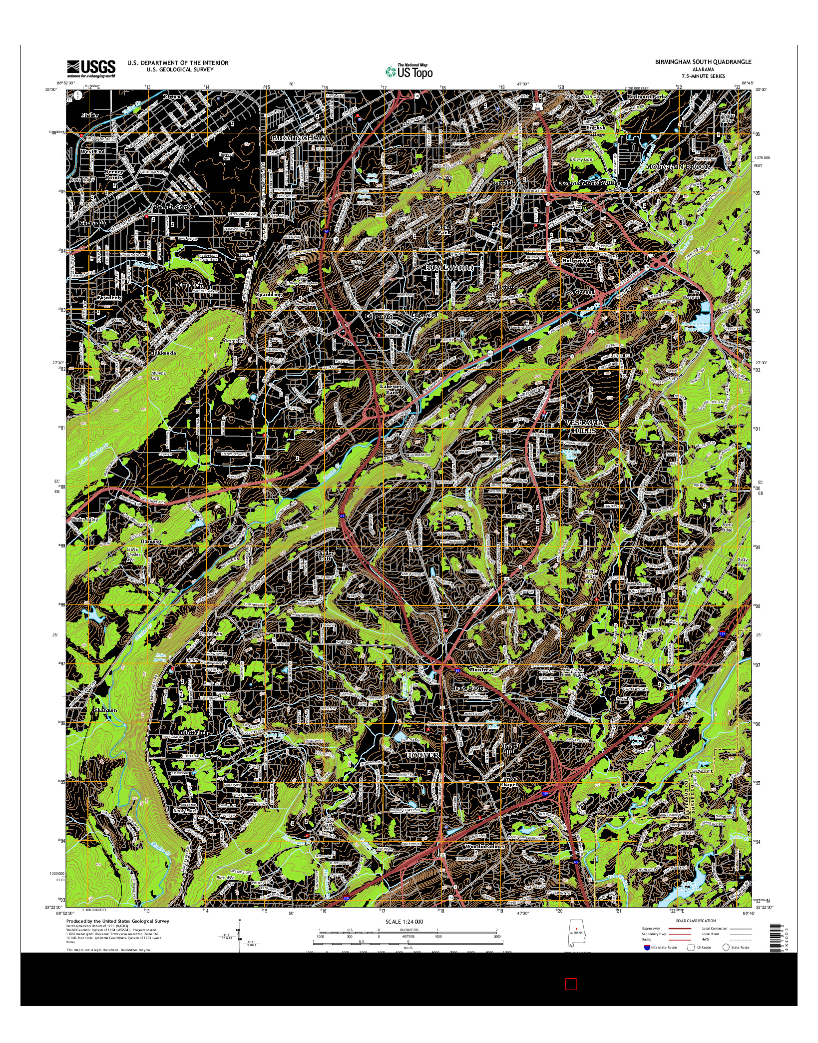 USGS US TOPO 7.5-MINUTE MAP FOR BIRMINGHAM SOUTH, AL 2014