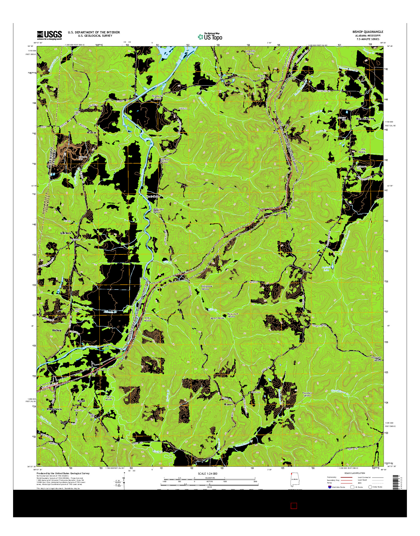 USGS US TOPO 7.5-MINUTE MAP FOR BISHOP, AL-MS 2014