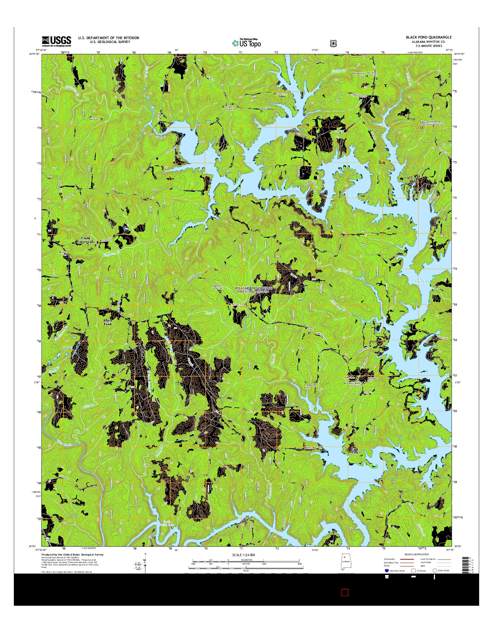 USGS US TOPO 7.5-MINUTE MAP FOR BLACK POND, AL 2014