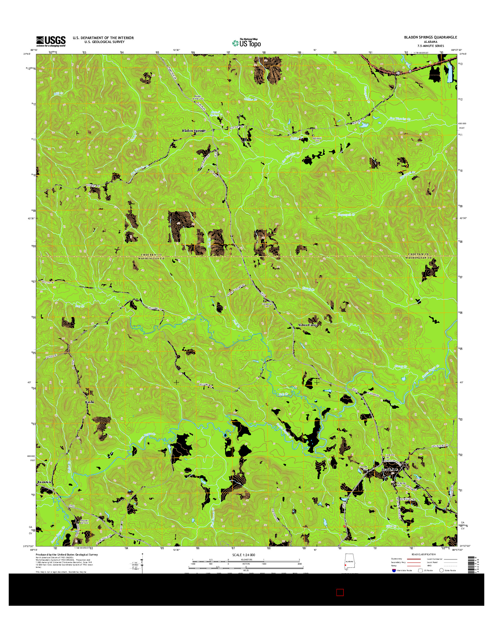 USGS US TOPO 7.5-MINUTE MAP FOR BLADON SPRINGS, AL 2014