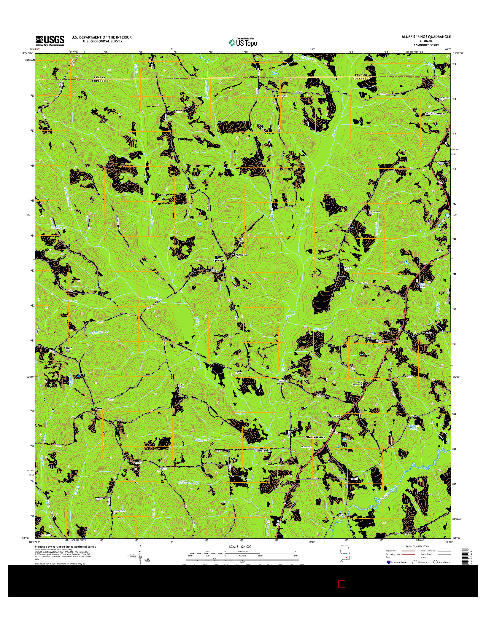 USGS US TOPO 7.5-MINUTE MAP FOR BLUFF SPRINGS, AL 2014