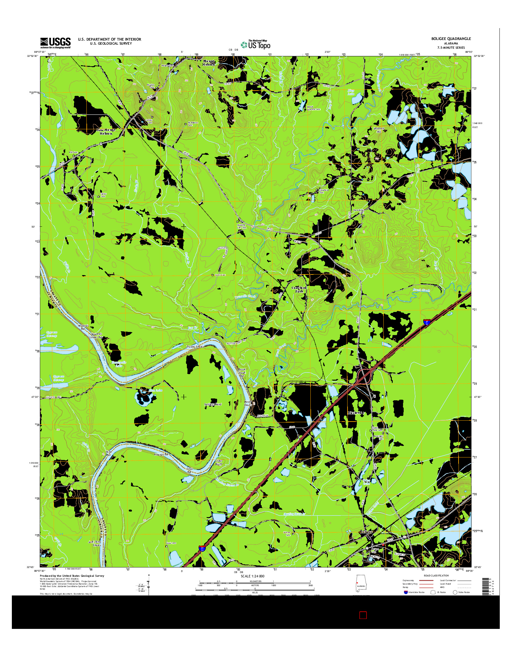 USGS US TOPO 7.5-MINUTE MAP FOR BOLIGEE, AL 2014