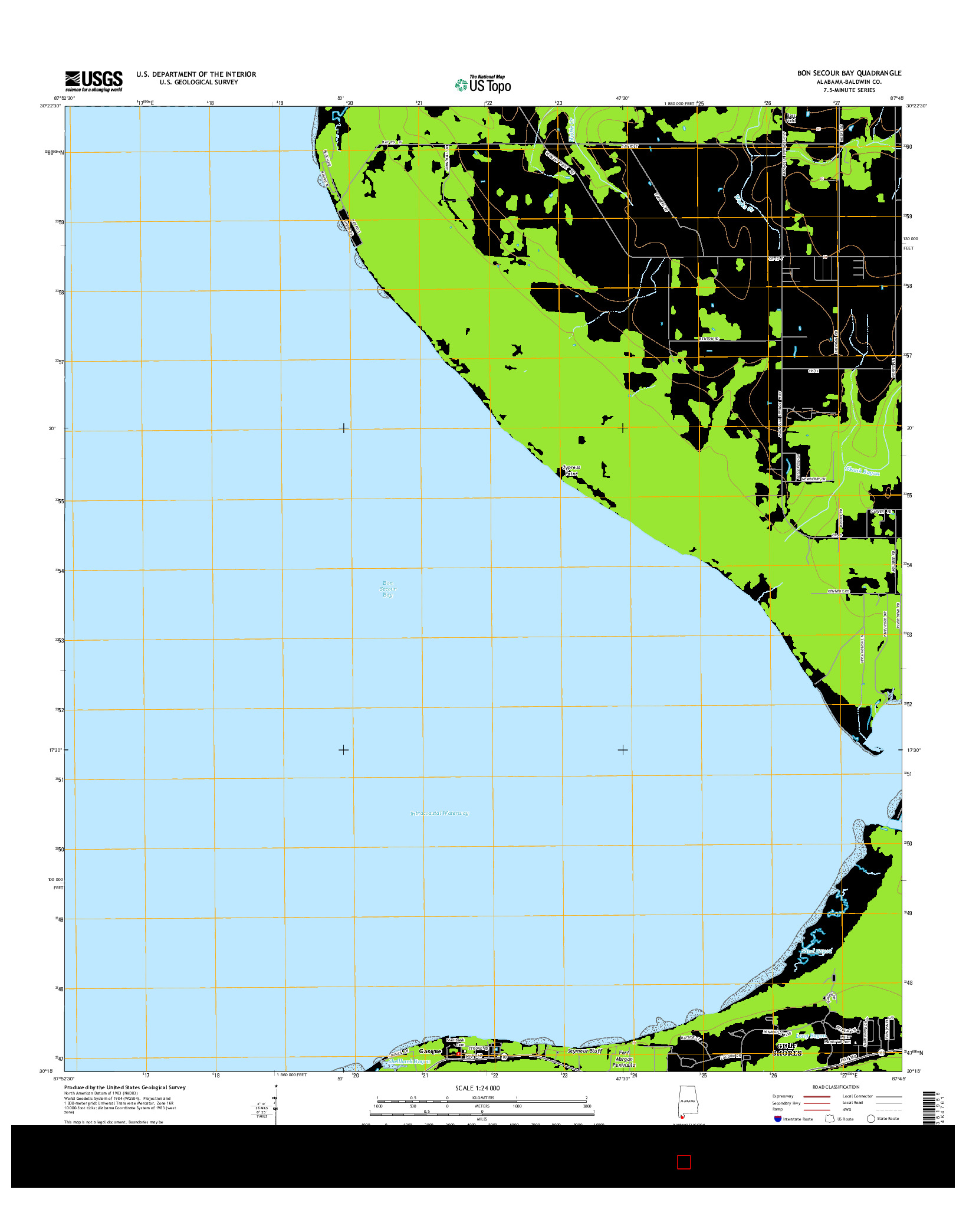 USGS US TOPO 7.5-MINUTE MAP FOR BON SECOUR BAY, AL 2014