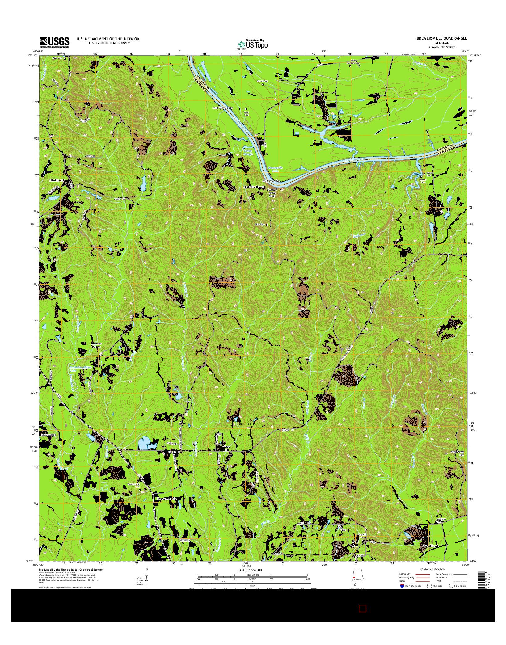 USGS US TOPO 7.5-MINUTE MAP FOR BREWERSVILLE, AL 2014