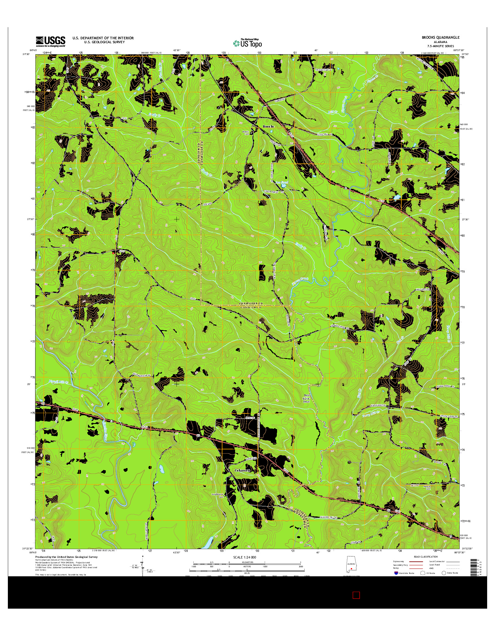 USGS US TOPO 7.5-MINUTE MAP FOR BROOKS, AL 2014