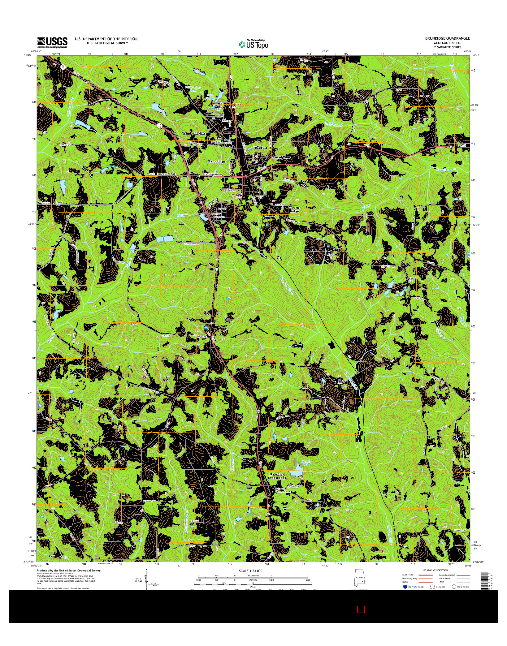 USGS US TOPO 7.5-MINUTE MAP FOR BRUNDIDGE, AL 2014