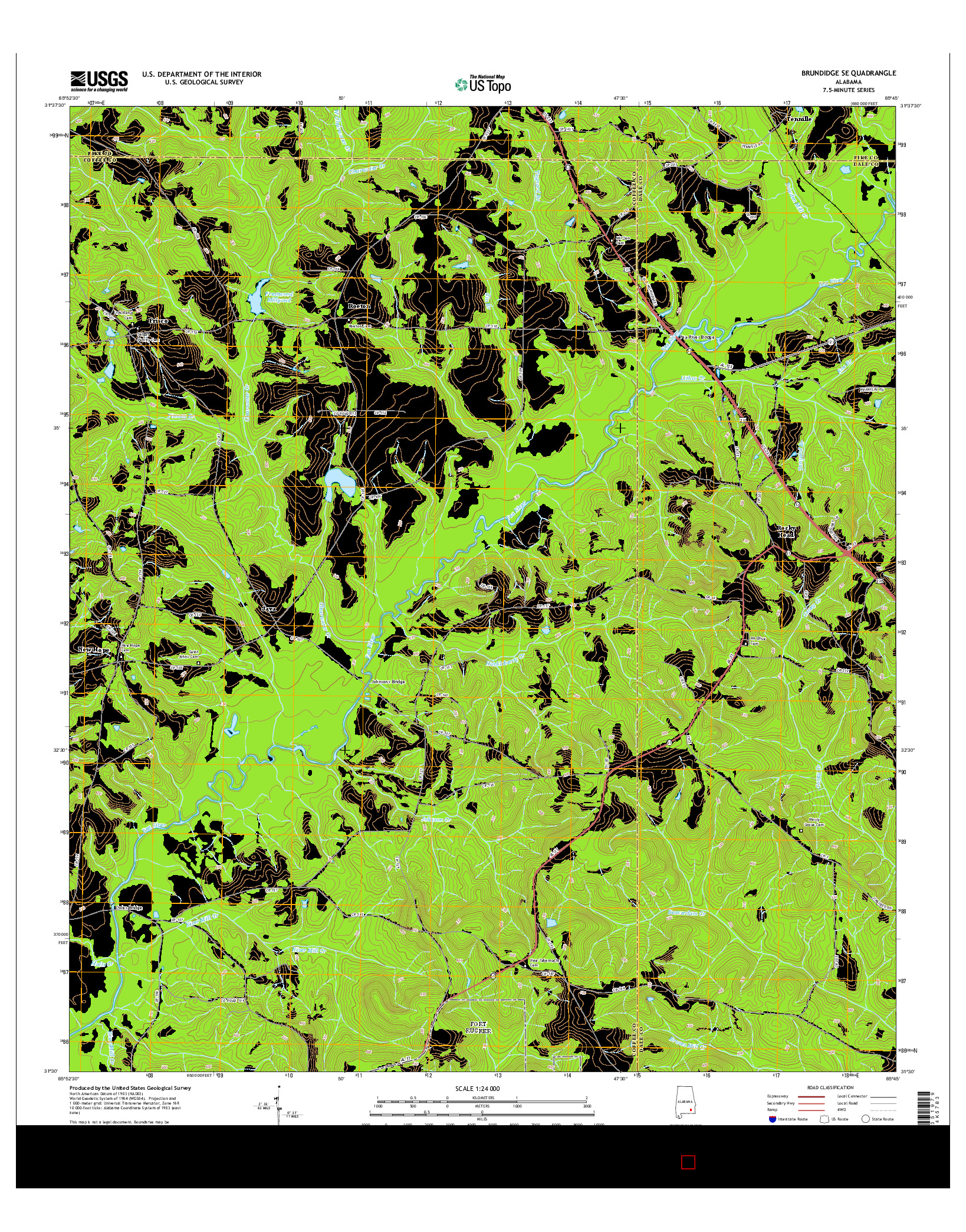 USGS US TOPO 7.5-MINUTE MAP FOR BRUNDIDGE SE, AL 2014