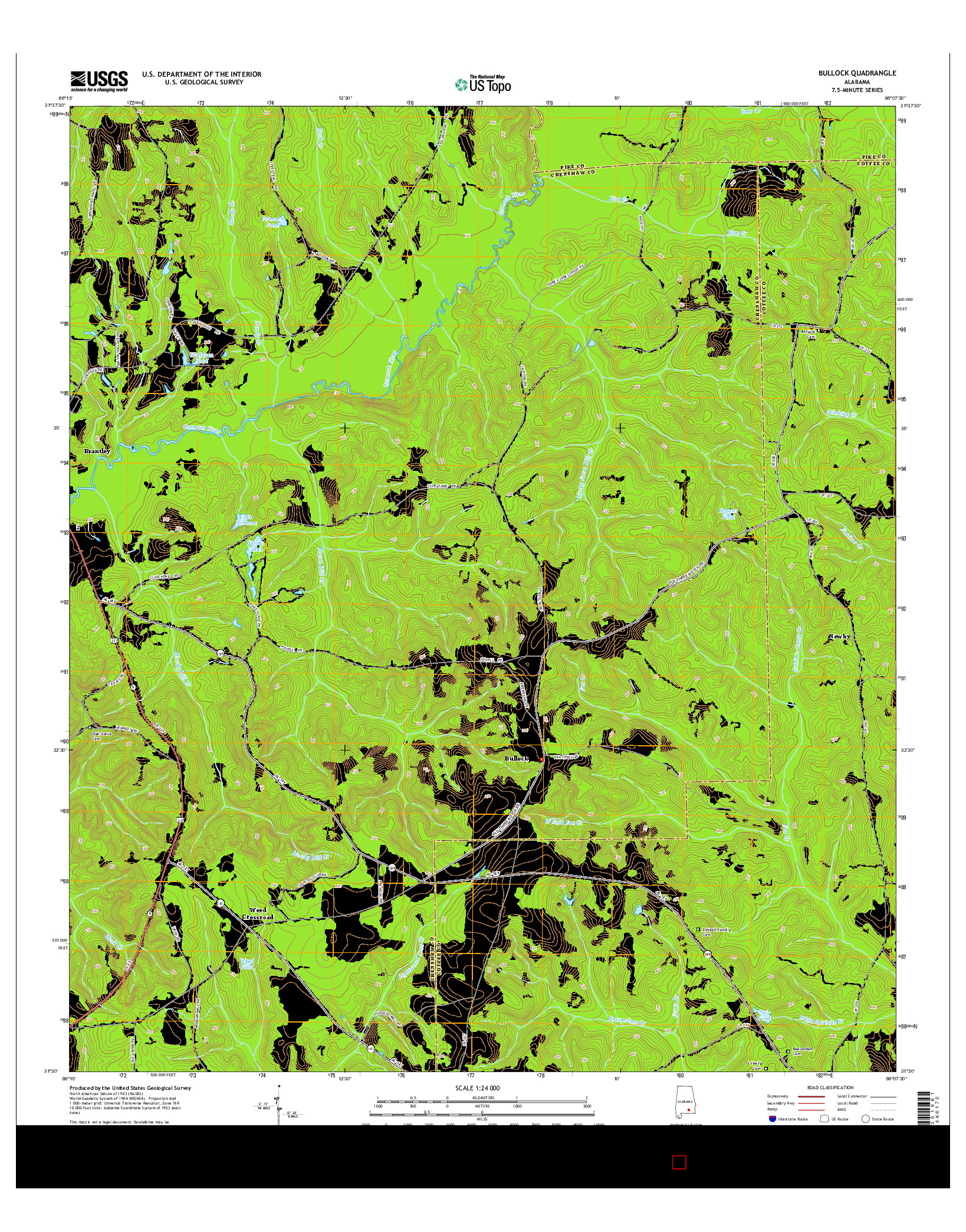 USGS US TOPO 7.5-MINUTE MAP FOR BULLOCK, AL 2014