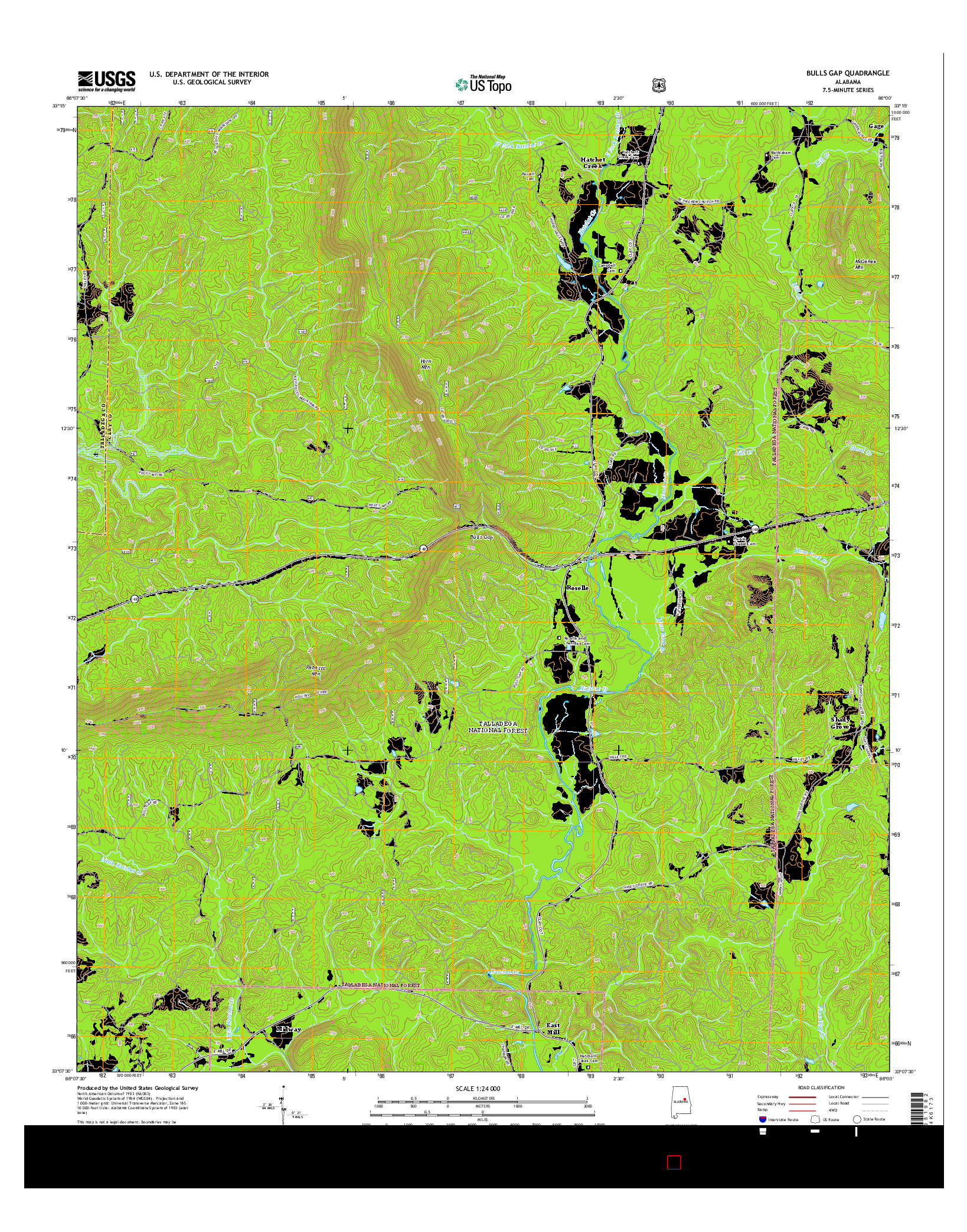 USGS US TOPO 7.5-MINUTE MAP FOR BULLS GAP, AL 2014