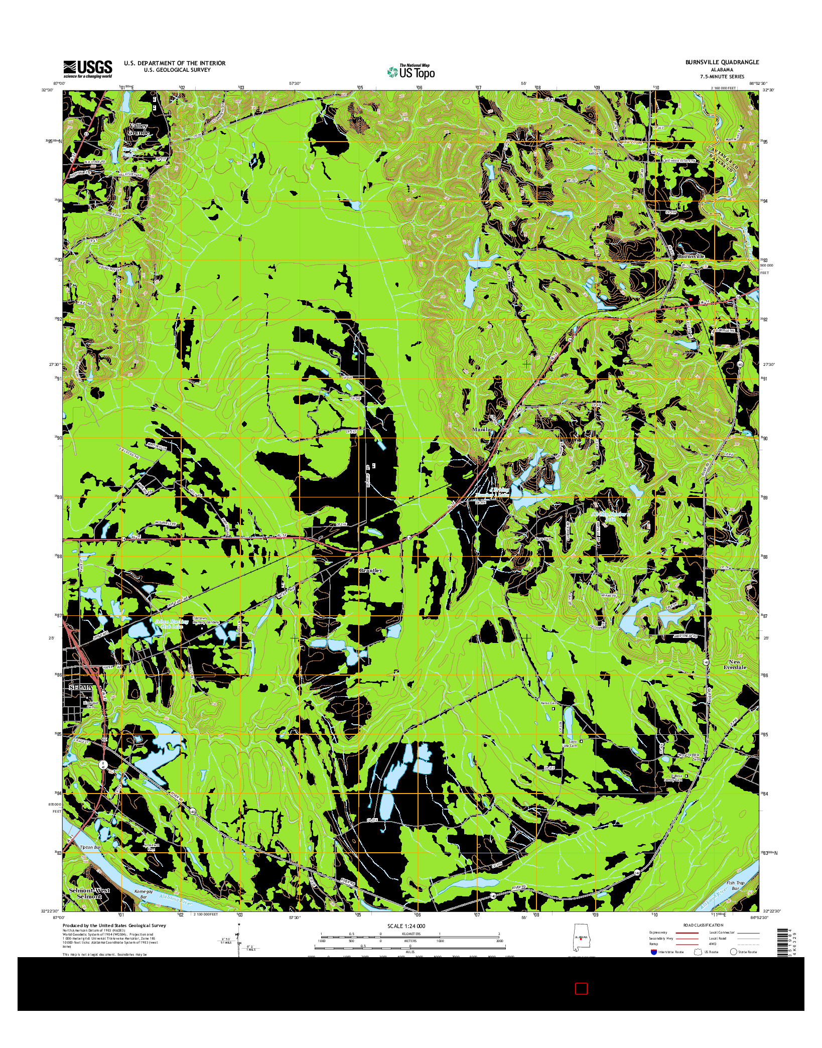 USGS US TOPO 7.5-MINUTE MAP FOR BURNSVILLE, AL 2014