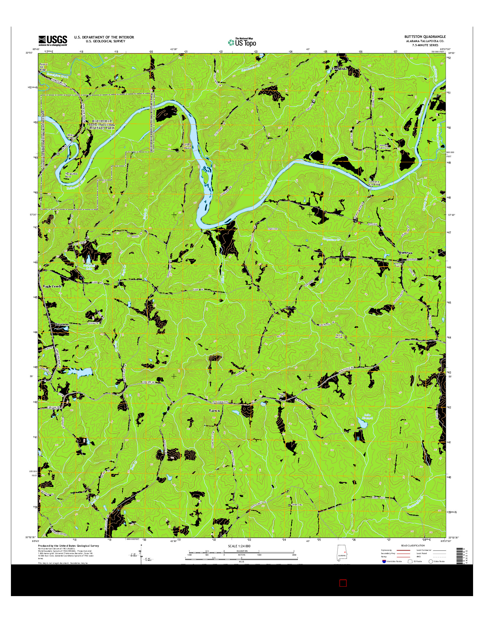 USGS US TOPO 7.5-MINUTE MAP FOR BUTTSTON, AL 2014