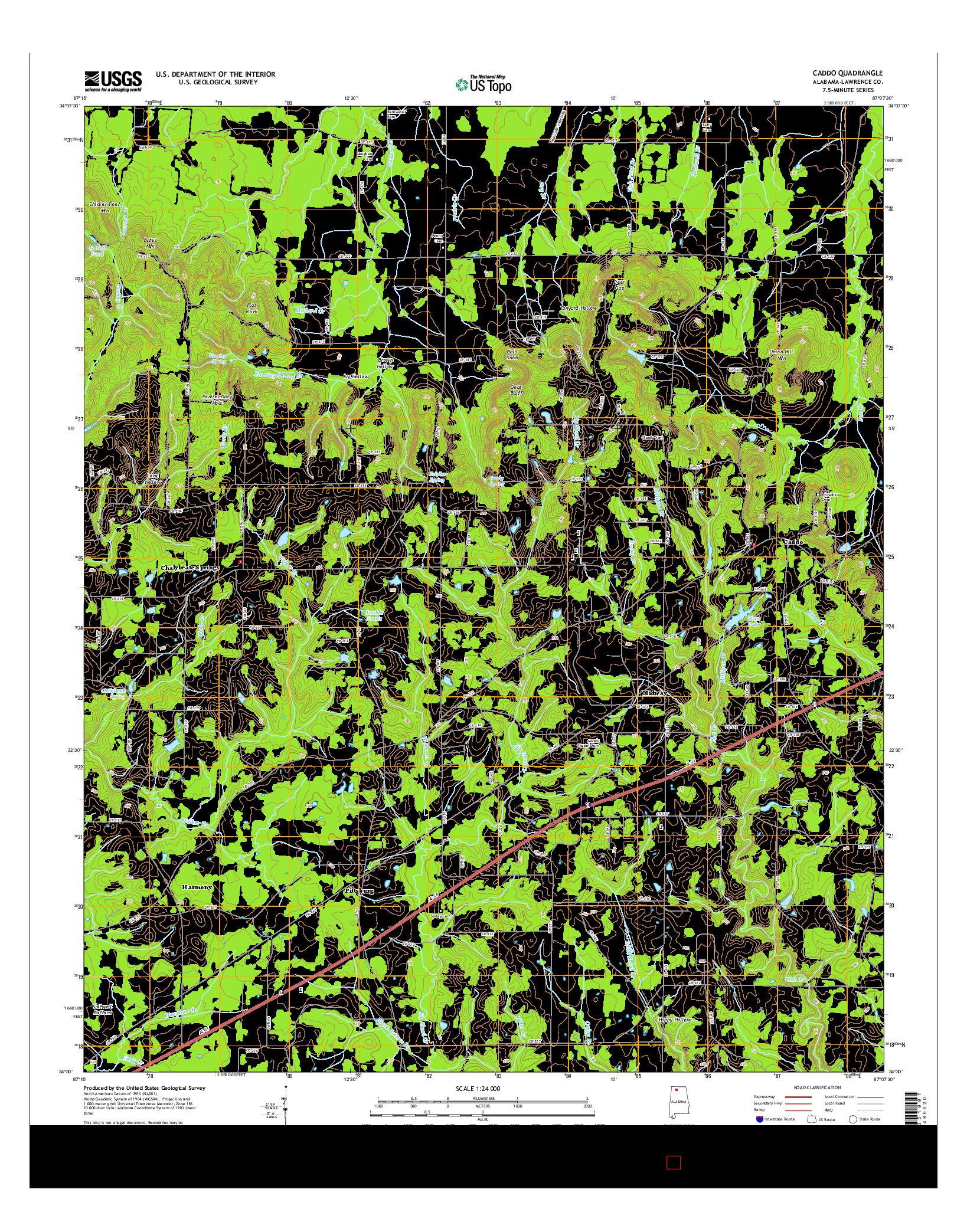 USGS US TOPO 7.5-MINUTE MAP FOR CADDO, AL 2014