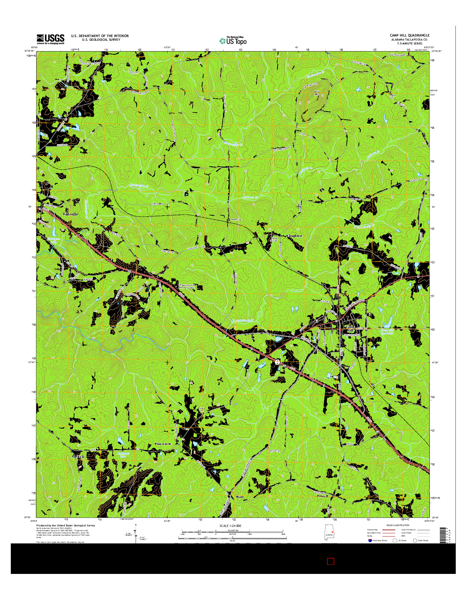 USGS US TOPO 7.5-MINUTE MAP FOR CAMP HILL, AL 2014