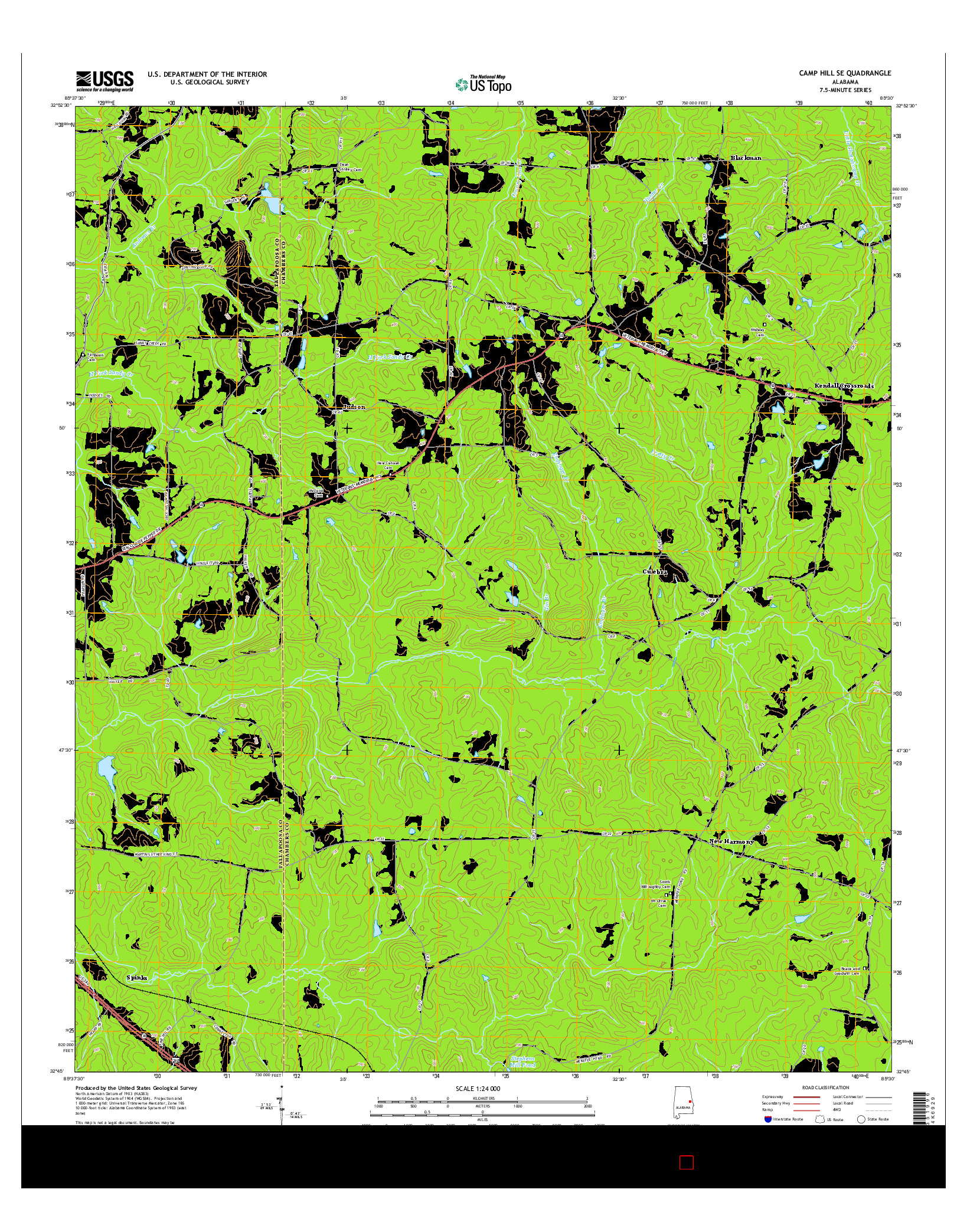 USGS US TOPO 7.5-MINUTE MAP FOR CAMP HILL SE, AL 2014