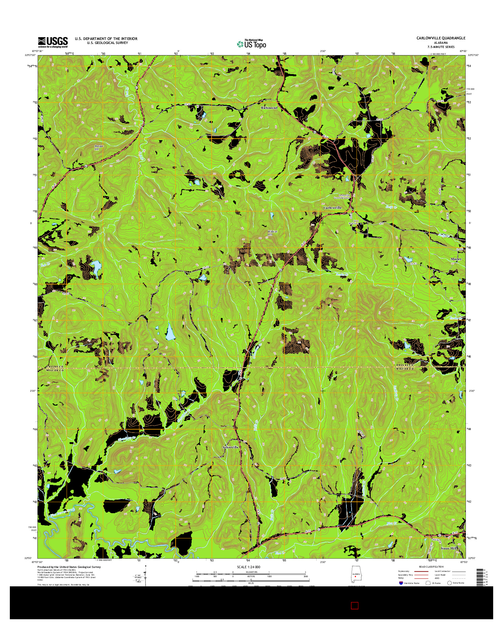 USGS US TOPO 7.5-MINUTE MAP FOR CARLOWVILLE, AL 2014