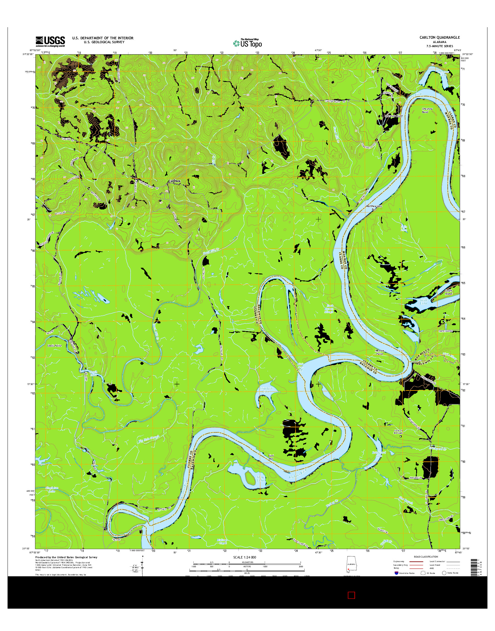 USGS US TOPO 7.5-MINUTE MAP FOR CARLTON, AL 2014