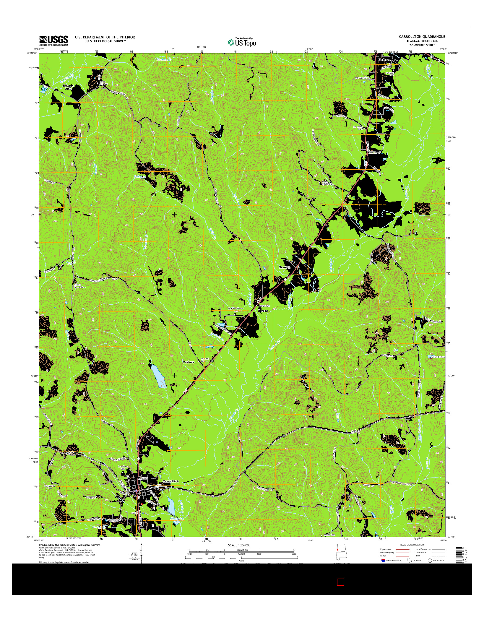 USGS US TOPO 7.5-MINUTE MAP FOR CARROLLTON, AL 2014
